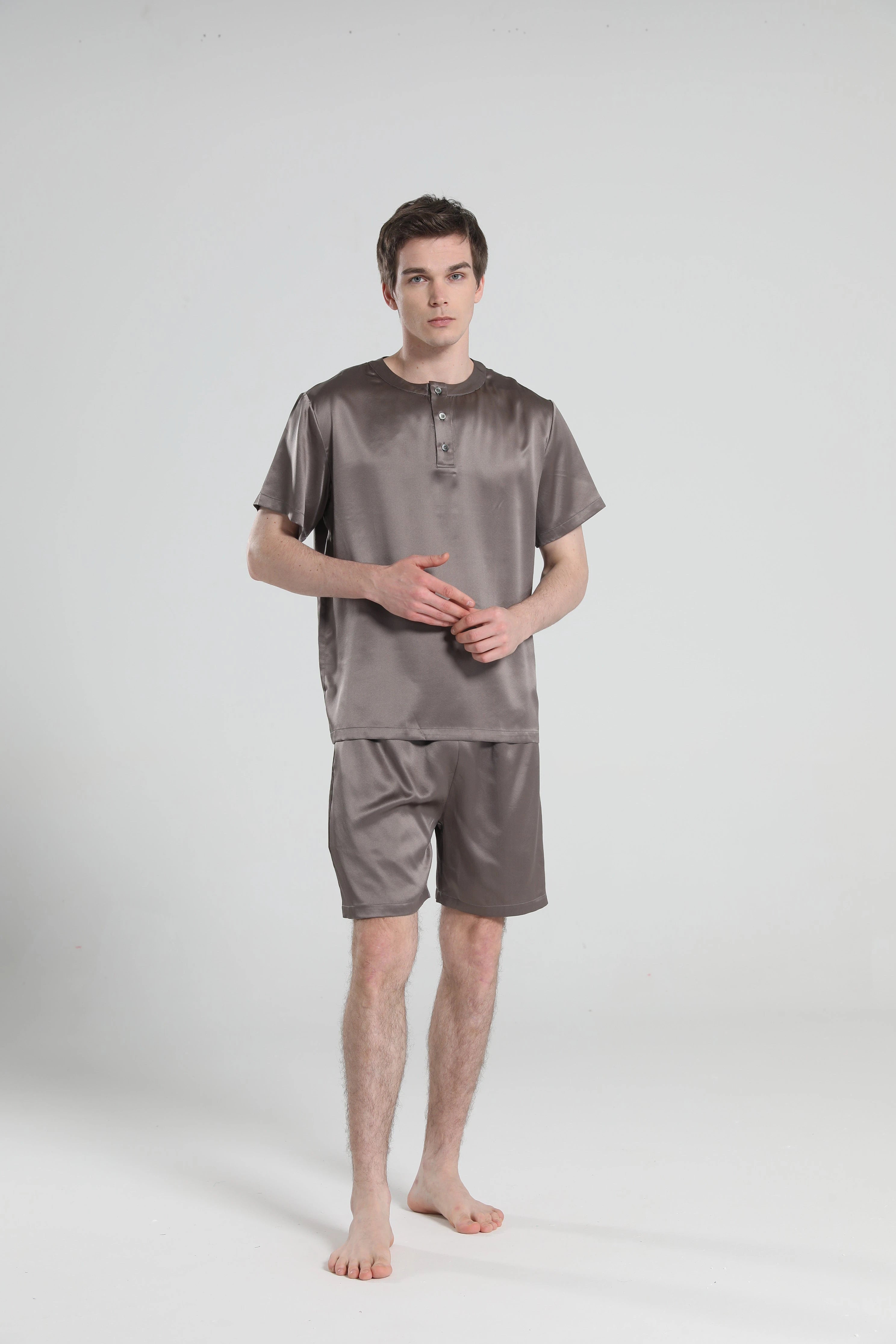 Men's Comfortable Crew Neck Short Sleeve Pajama Set - Soft Cotton Sleepwear for Lounge & Nighttime Relaxation at Home