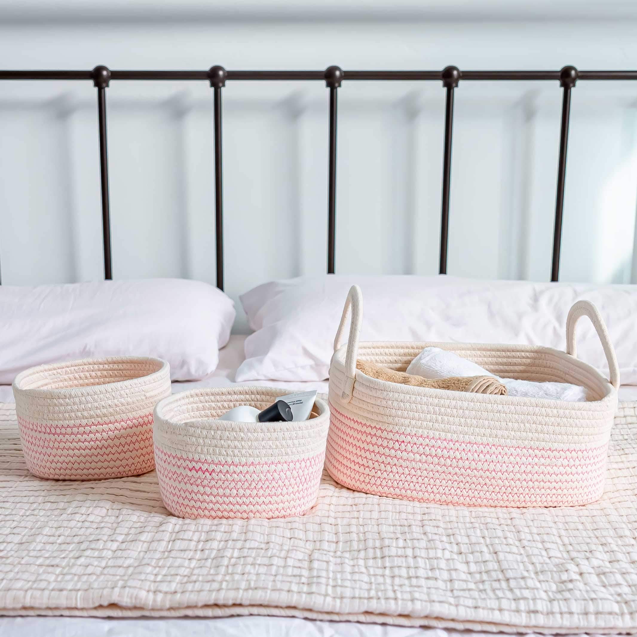 3-Piece Nursery & Shelf Storage Baskets Set - Pink for Baby & Home Organization