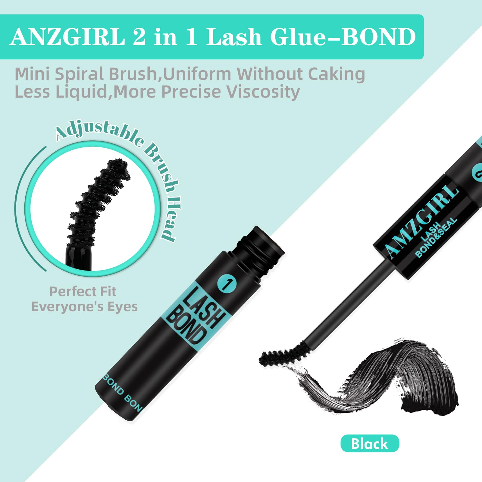 Long Lasting 72 Hours Black Cluster Lash Glue & Seal - 2 in 1 Eyelash Extension Kit with Mascara Wand (10ml) for DIY Lash Clusters at Home | Perfect for Parties, Weddings & Special Occasions | By AMZGlRL