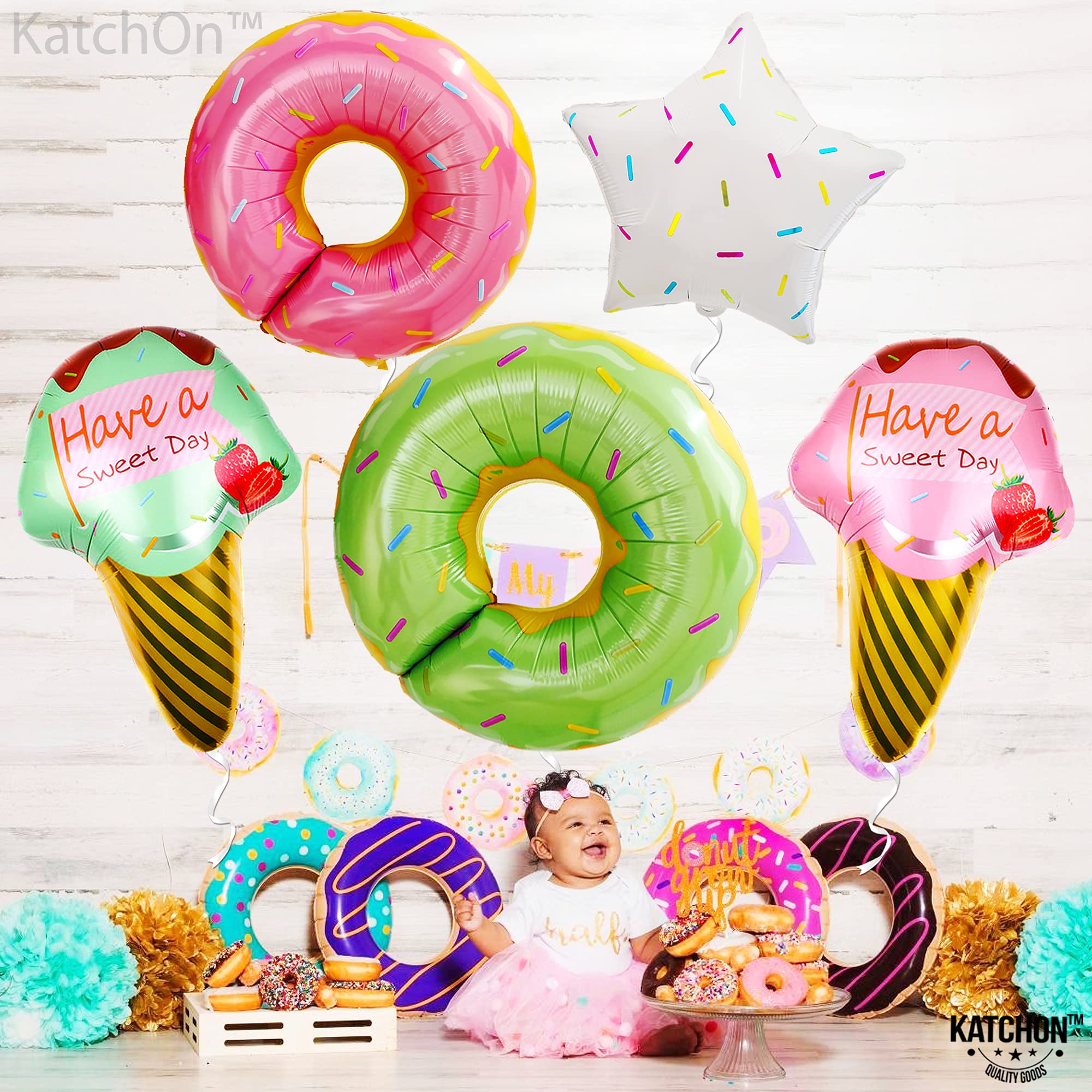 Extra Large Ice Cream Tablecloth & Balloons Set - Pack of 10 | Waterproof Party Table Cover for Ice Cream Themed Birthday, Baby Shower & Summer Celebrations | Cute Dessert Decorations for Indoor/Outdoor Events