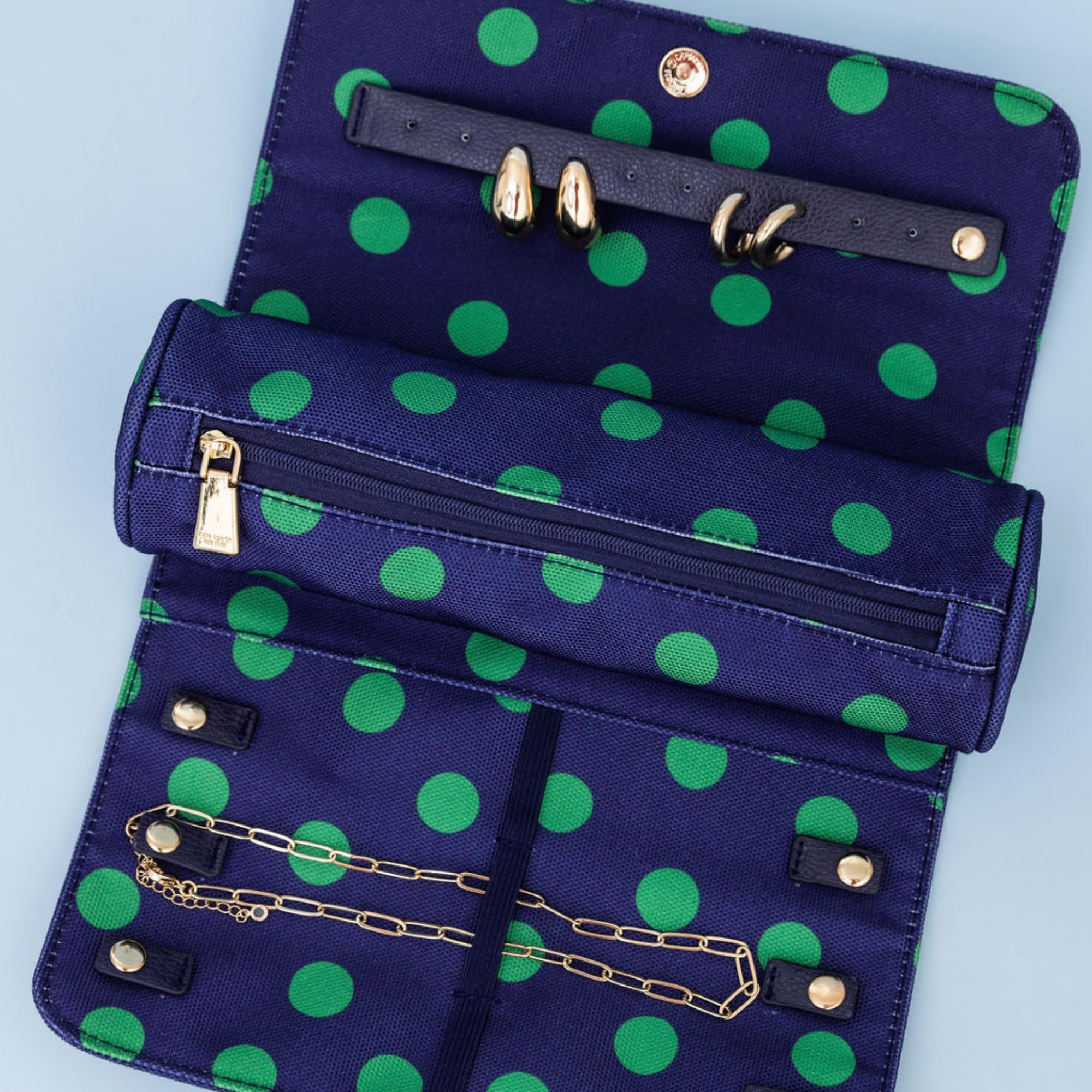 Kate Spade New York Jewelry Organizer Travel Case - Stylish Fabric Box for Women, Compact Jewelry Roll Holds Necklaces, Rings & Bracelets - Perfect for Travel, Gifts & Home Storage (Sonnet Dot Design)