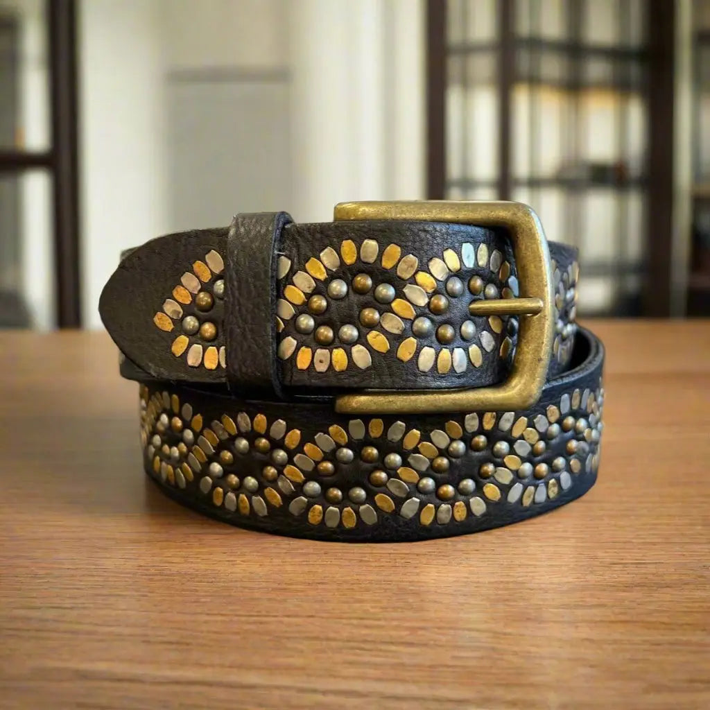 Stylish Women's Full Grain Leather Belt with Studs - Perfect for Jeans, Dresses & Casual Outfits | Durable & Fashionable Accessory