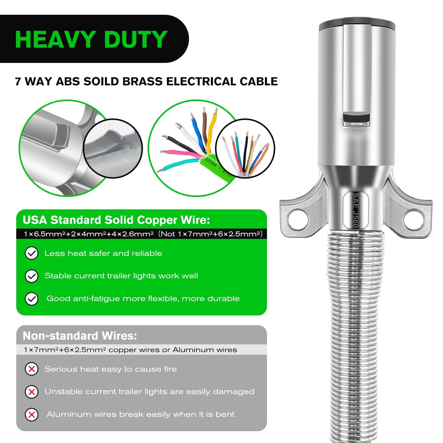 12ft 7 Way to 6 Way Trailer Plug Adapter - Heavy Duty RV & Towing Connector for Seamless Electrical Connection - Perfect for Campers, Trailers, and Towing Vehicles