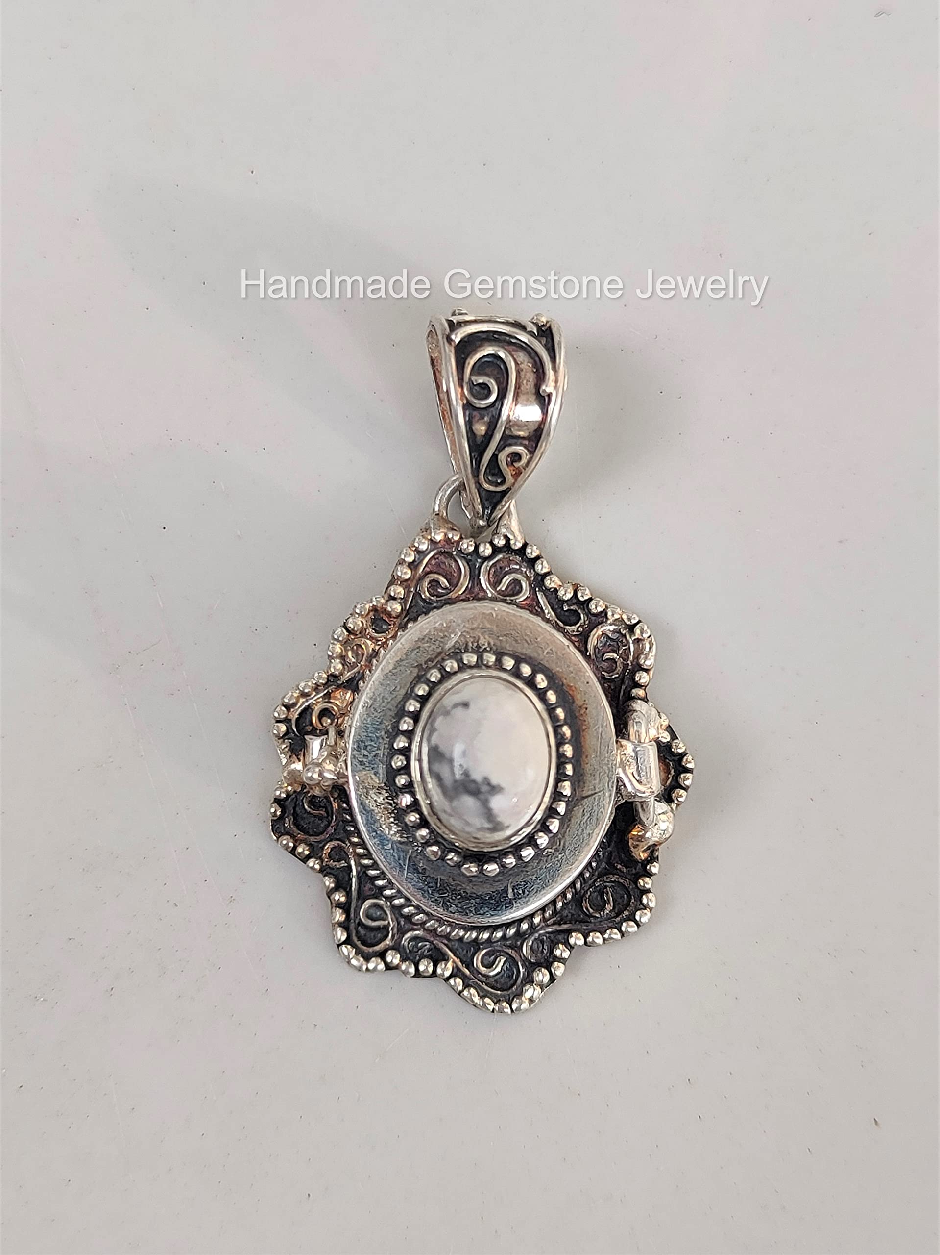 White Howlite Pendant Necklace - Poison Box & Secret Message Jewelry - White Marble & Buffalo Turquoise Stone Charm - Perfect for Gothic Fashion, Steampunk Accessories and Unique Gift Giving