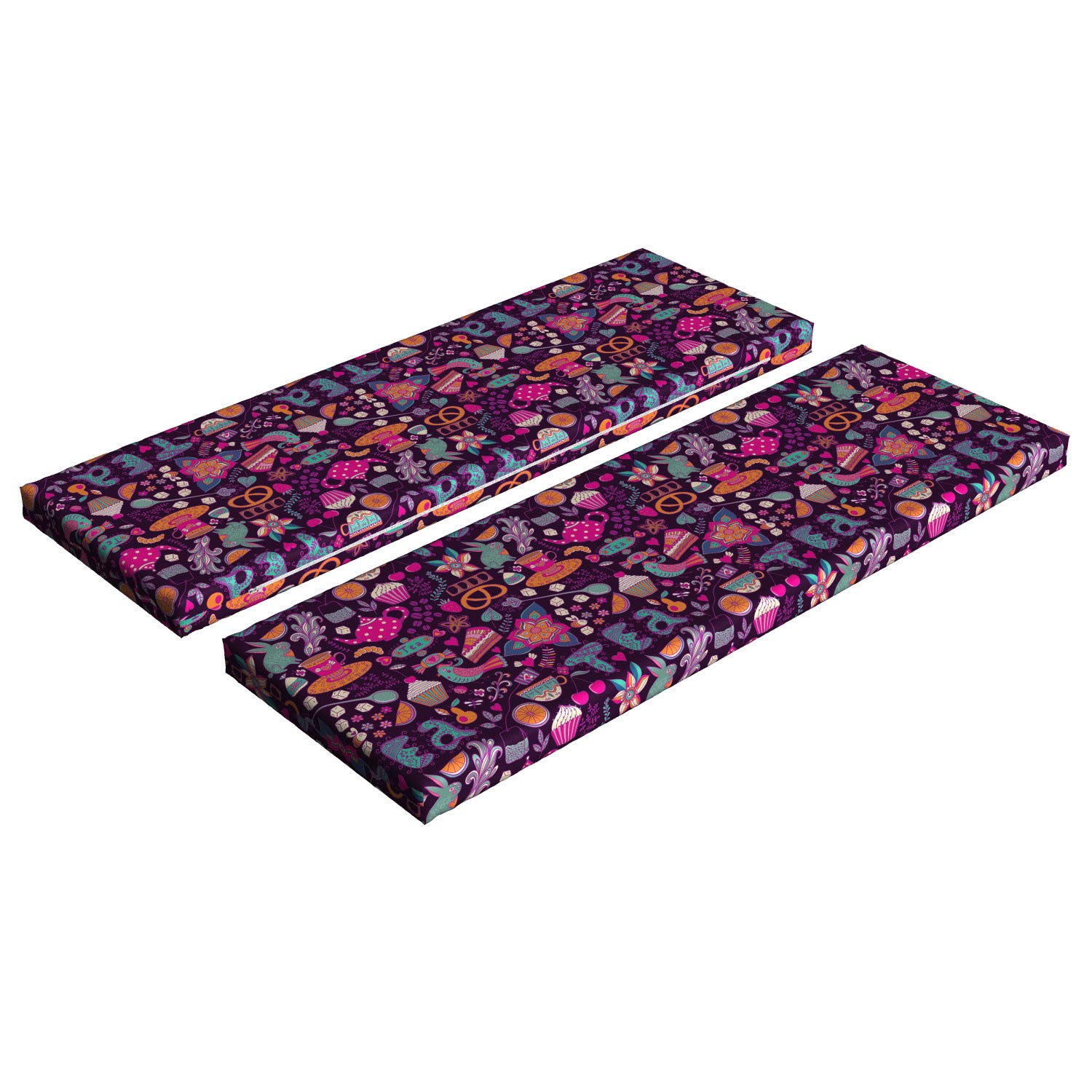 Ambesonne Tea Party Bench Cushion Set of 2 - Vibrant Abstract Tea Cupcake & Teapot Design - 45