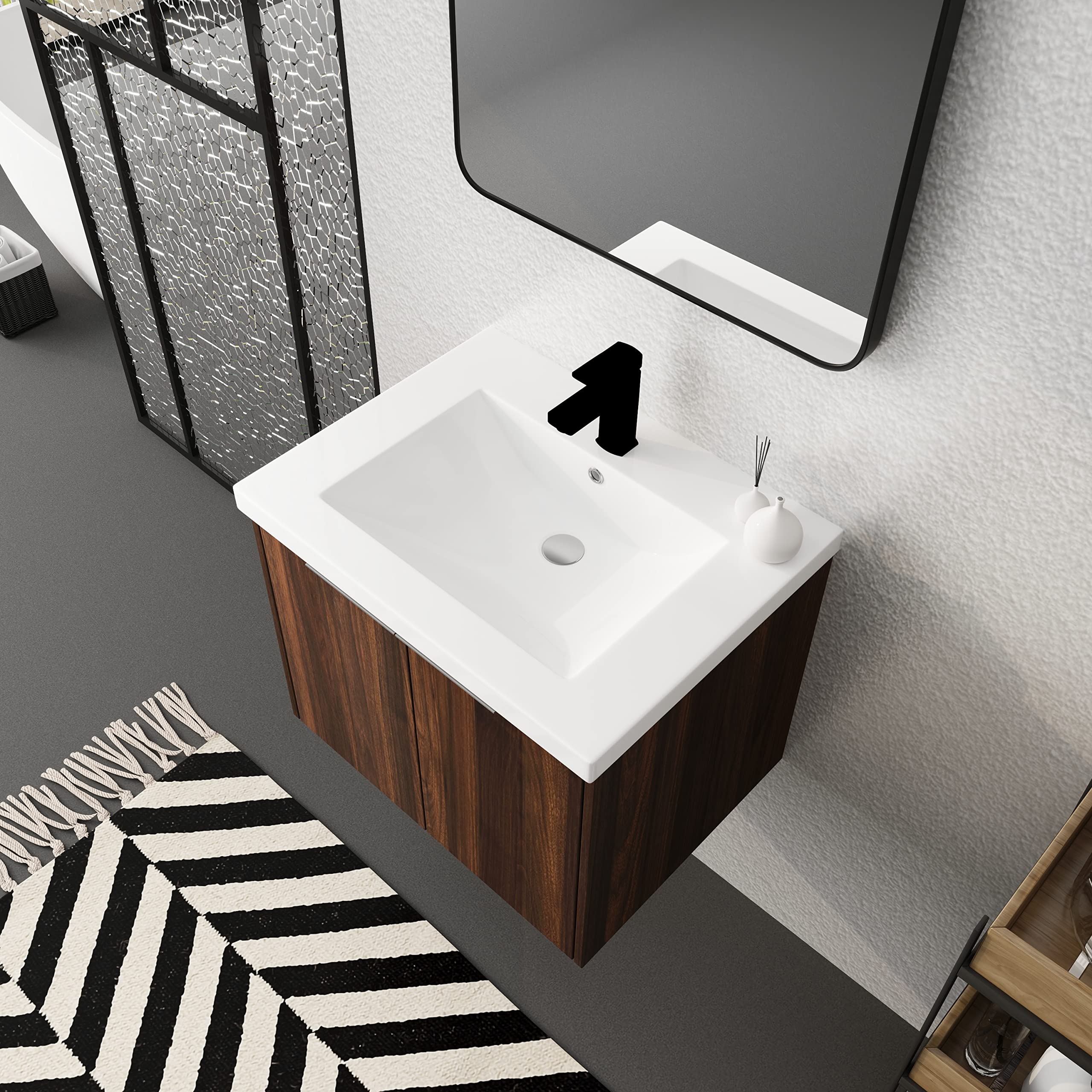 24 Inch Floating Bathroom Vanity with Sink - Modern Wood Wall Mounted Vanity Set with Soft Close Doors, Top Basin & Storage Cabinet for Small Bathroom, Apartment, Dorm - Space Saving Bathroom Solution for Compact Homes