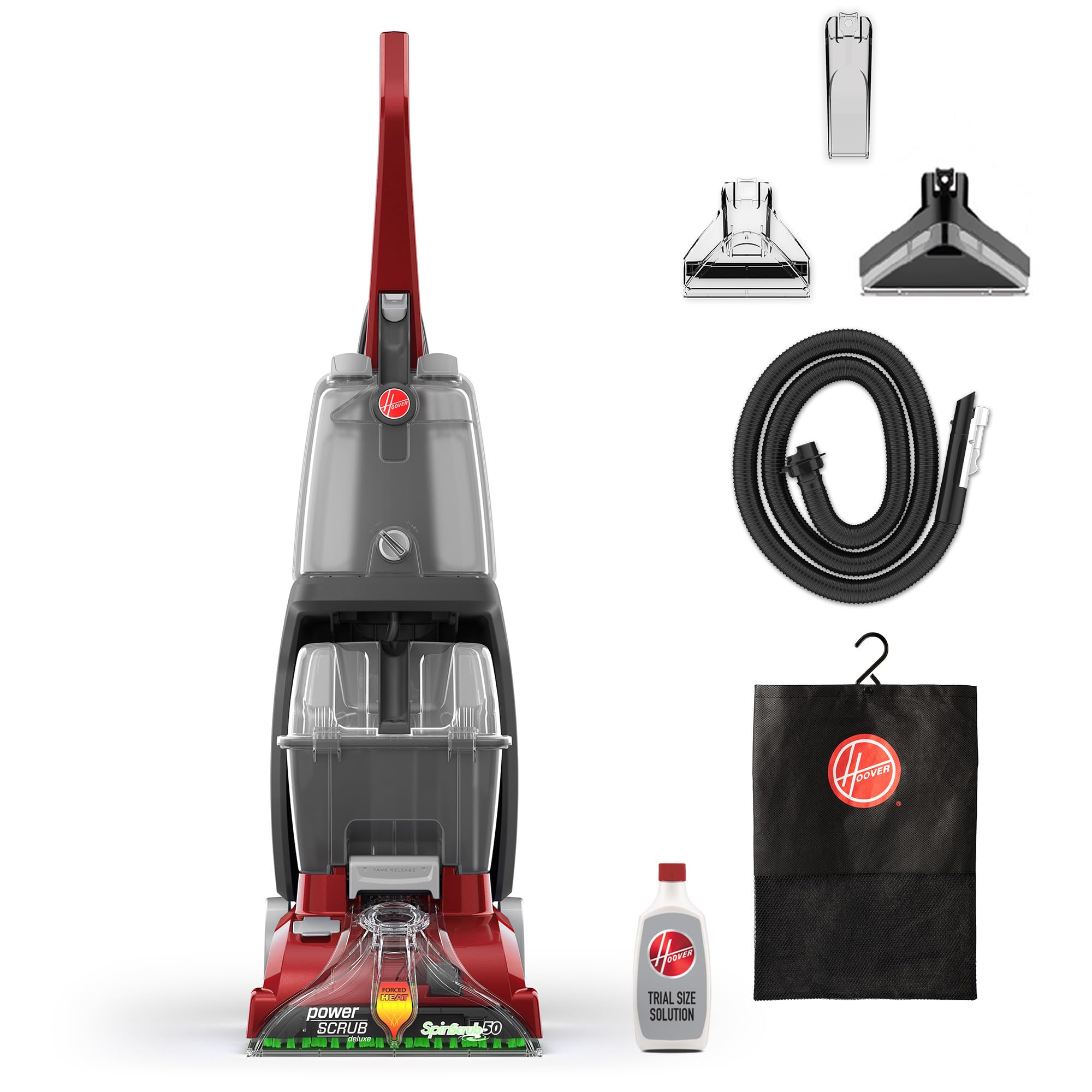 Hoover Power Scrub Deluxe Carpet Cleaner Machine - Upright Shampooer for Deep Cleaning, FH50150 Model in Vibrant Red | Perfect for Pet Hair Removal & Stain Treatment in Home, Office, and High-Traffic Areas