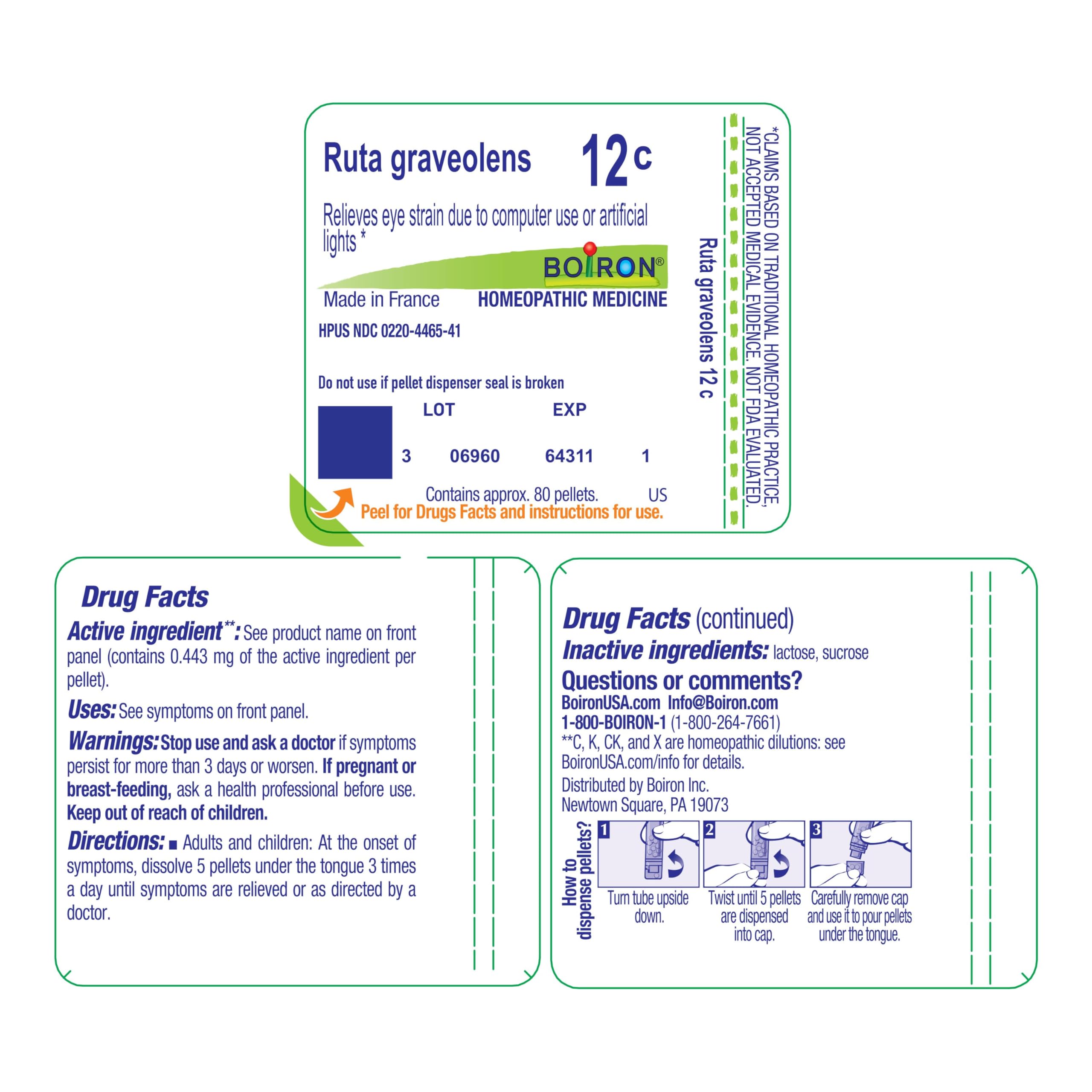 Boiron Ruta Graveolens 12C Homeopathic Medicine - 80 Pellets for Eye Strain Relief from Computer Use & Artificial Lights | Digital Eye Fatigue Solution for Office Workers & Gamers