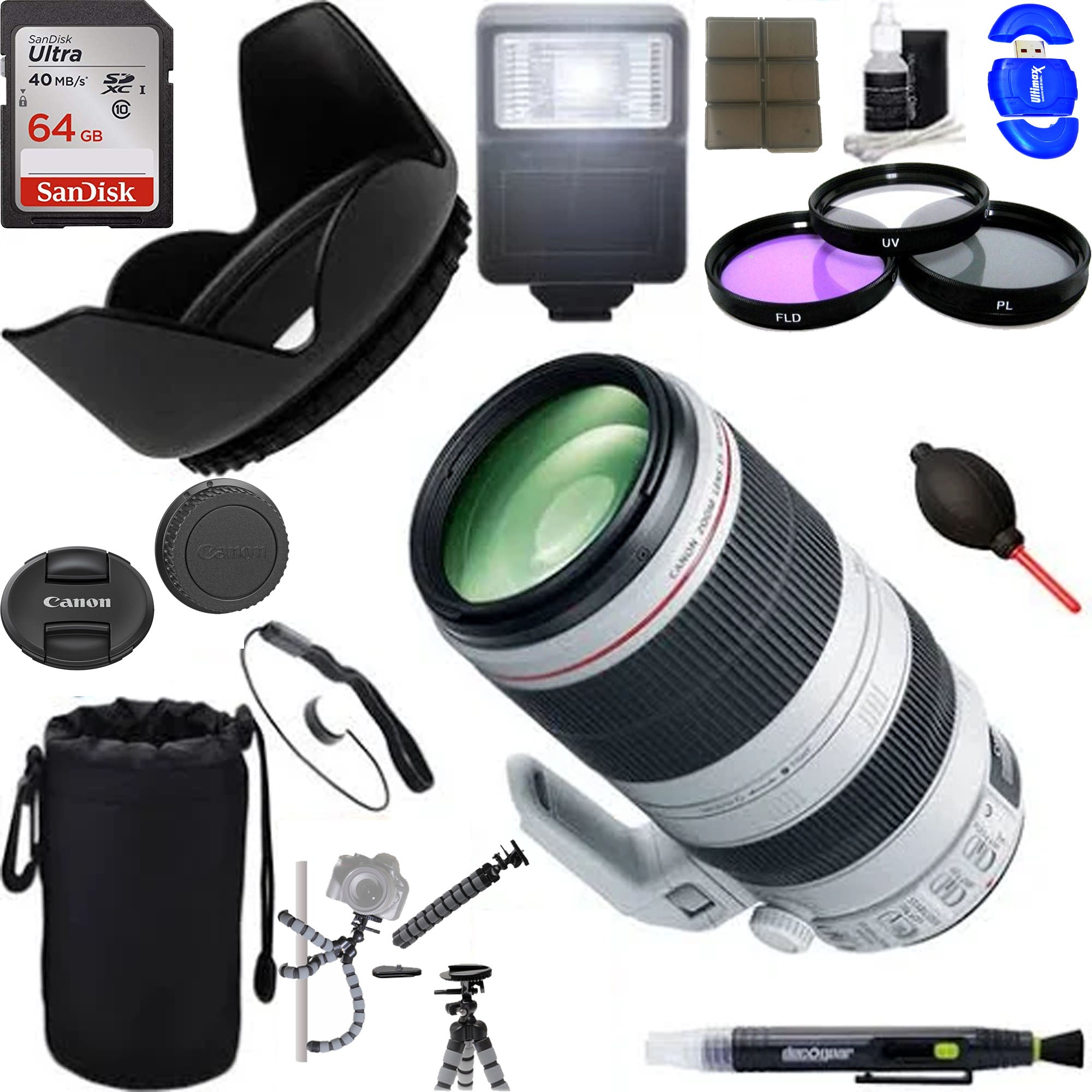 Canon EF 100-400mm f/4.5-5.6L IS II USM Telephoto Zoom Lens with 64GB Memory Card - Professional Wildlife & Sports Photography, Travel Adventure Gear