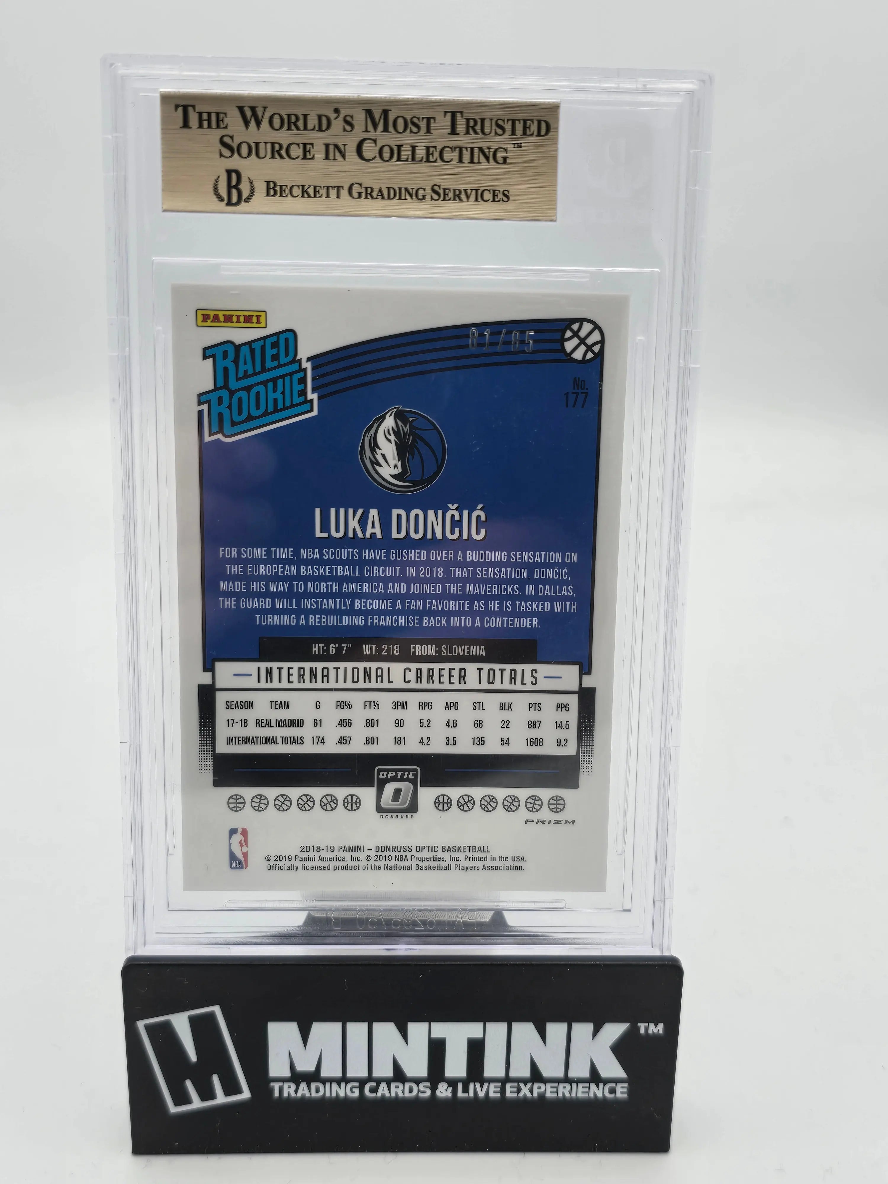 2018 Donruss Optic Luka Doncic Rated Rookie Red Fast Break BGS 10/85 - Rare Basketball Trading Card for Collectors & Investors - Perfect for Display, Gifting, and Portfolio Diversification