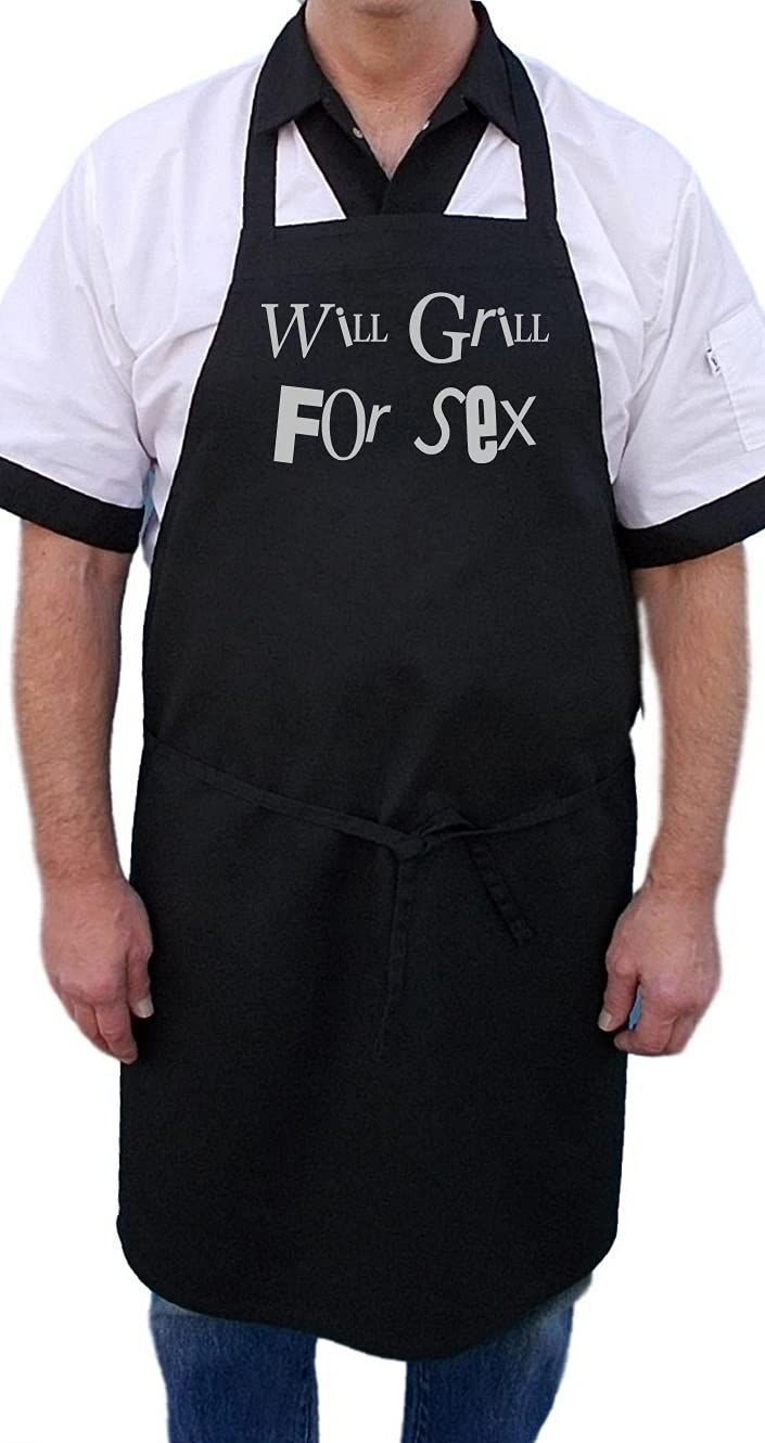 Will Grill For Sex Black Apron - Premium BBQ Cooking Apron for Men & Women - Perfect for Grilling, Barbecue Parties & Outdoor Cooking