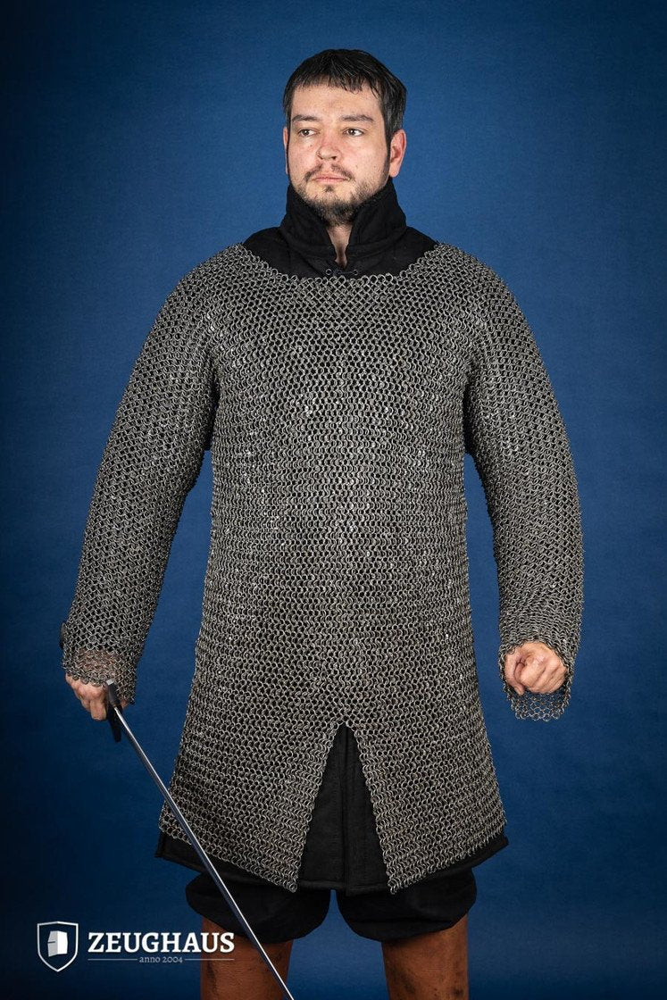 Chainmail Hauberk - 10mm Steel Round Ring Riveted Medieval Armor for LARP, Cosplay & Historical Reenactment | Oil Finished for Durability & Authentic Look