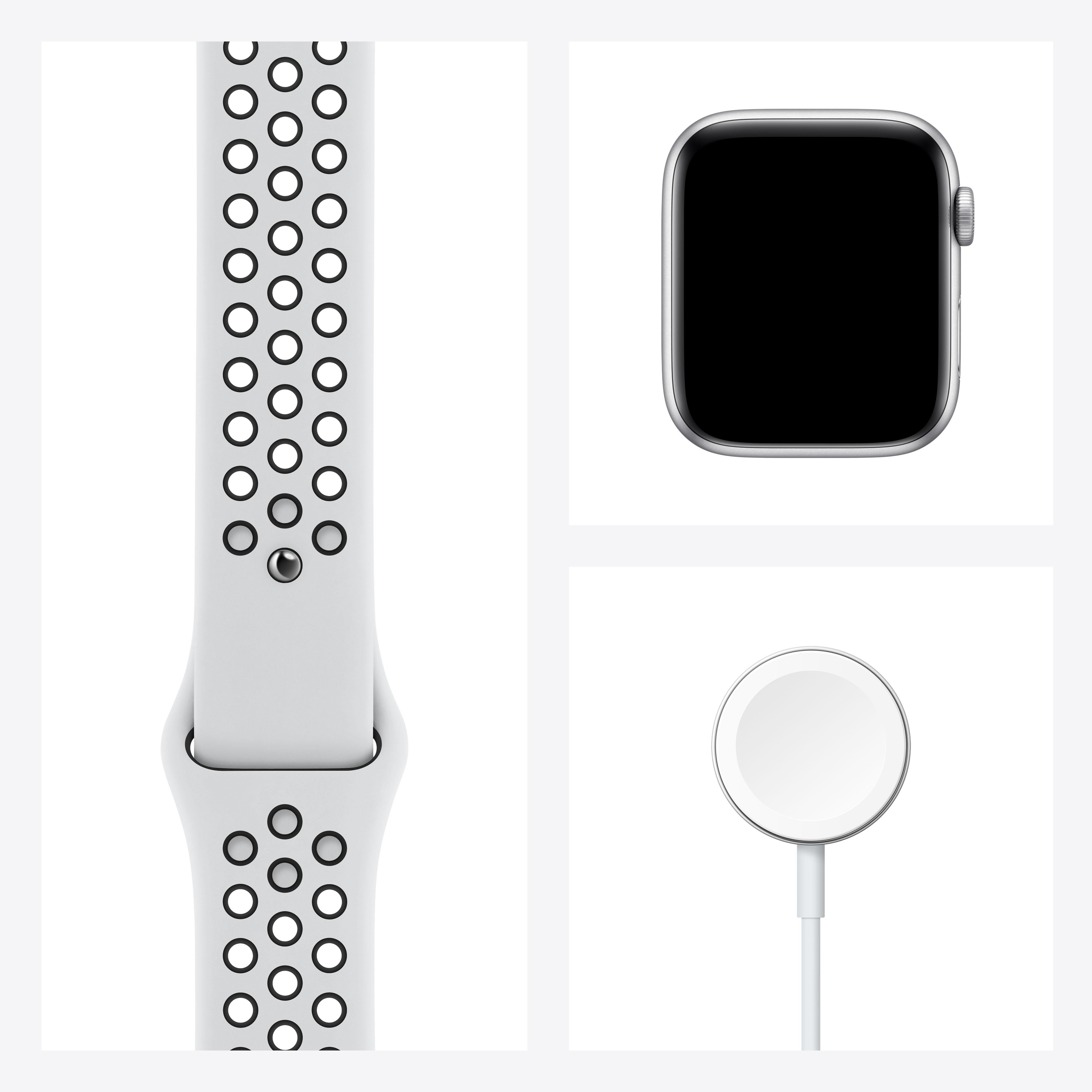Apple Watch Nike SE (GPS) 44mm Silver Aluminum Case with Platinum/Black Nike Sport Band - Perfect for Running, Workouts & Daily Fitness Tracking