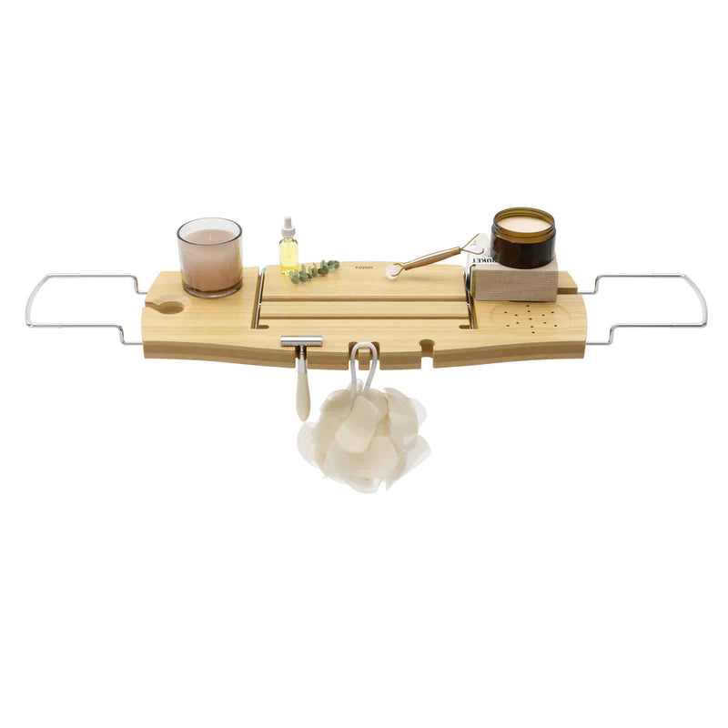 Aquala Bathtub Caddy Tray - Bamboo Bathtub Tray with Wine Glass Holder & Book Stand - Perfect for Relaxing Bath Time with Book, Wine, and Spa Essentials