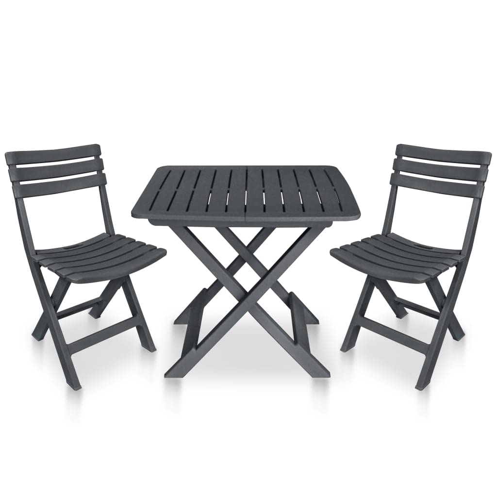 3-Piece Folding Bistro Set - Outdoor Patio Chairs & Table, Backyard Conversation Furniture, Durable Plastic Anthracite - Perfect for Garden, Deck, and Poolside Dining
