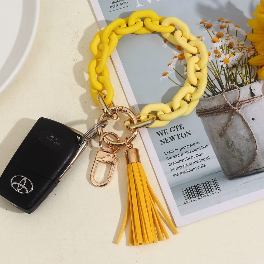 Chunky Chain Link Wristlet Keychain - Acrylic Bangle Key Ring Bracelet for Women - Boho Modern Car Key Holder - Perfect for Key Organization, Handbag Accessory & Stylish Everyday Carry