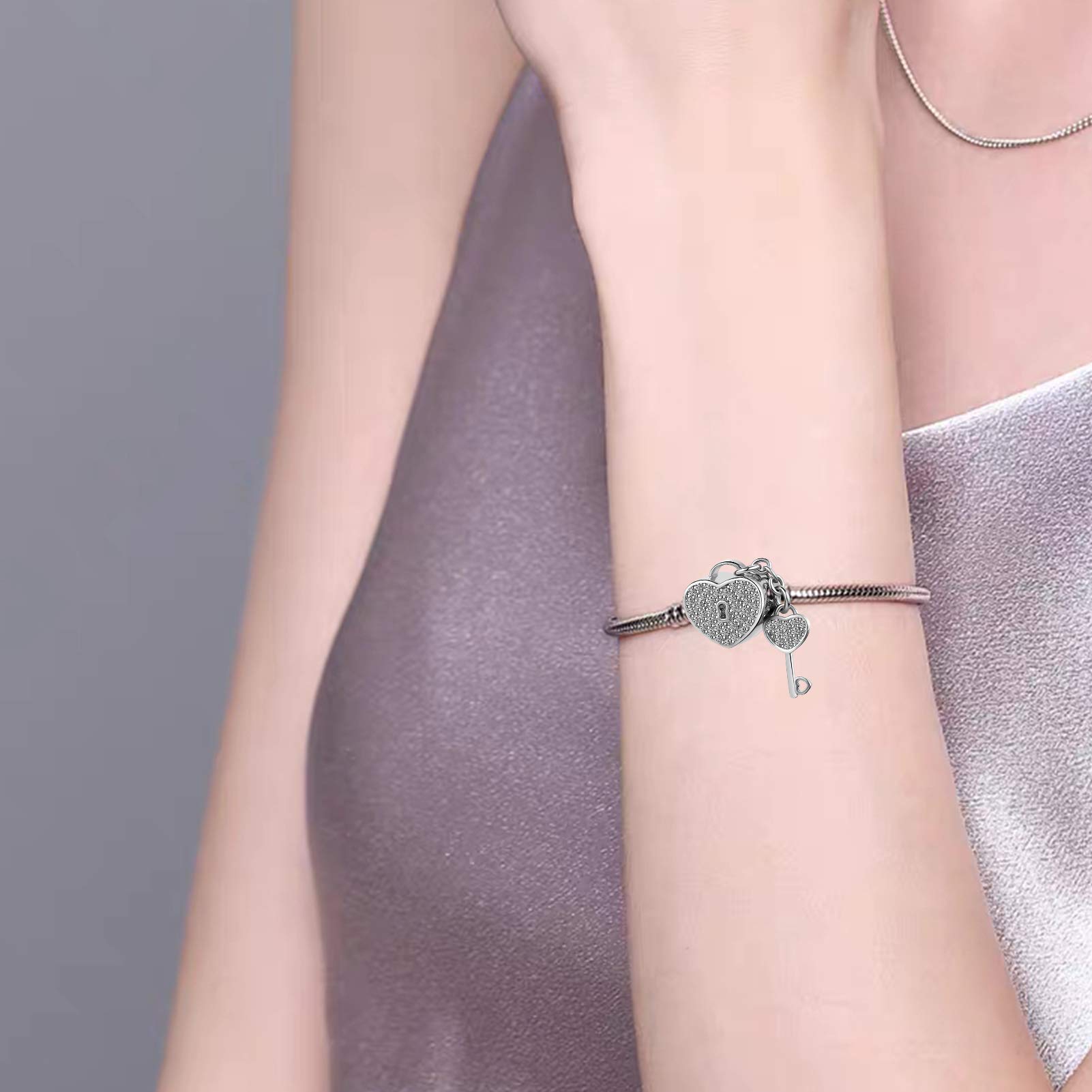 Heartbeat EKG Key to My Heart Lock & Key Charm Bead - Sterling Silver Jewelry Gift for Mom, Wife, Best Friend - Perfect for Charm Bracelets, Necklaces & Special Occasions