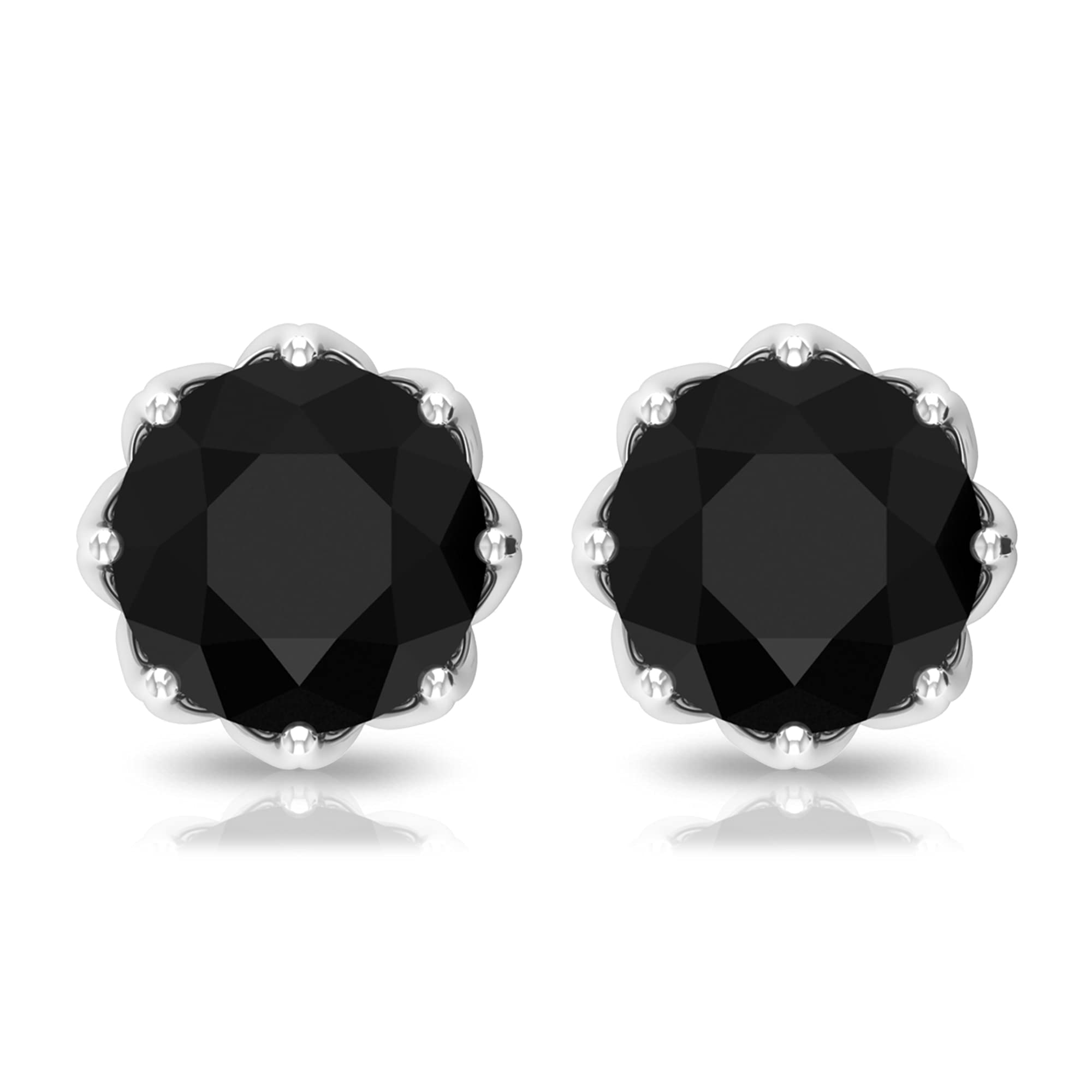 Black Diamond Solitaire Stud Earrings in Floral Setting - 14K Gold Plated Hypoallergenic Earrings for Women, Perfect Birthday Gift & Anniversary Present for Her | Elegant Jewelry for Weddings, Parties & Special Occasions