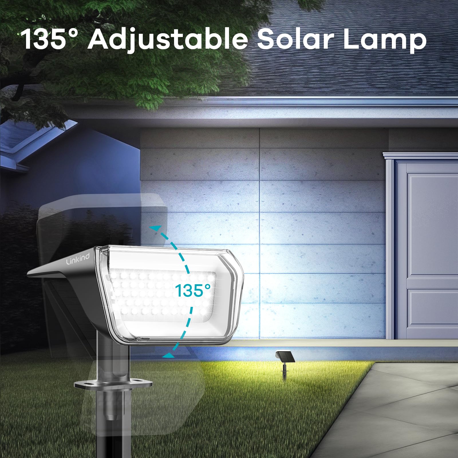 **Linkind 60 LED Solar Spot Lights Outdoor, Waterproof IP67 Landscape Lighting with 30% High Conversion Rate - 4 Pack Cool White for Garden, Yard, Pathway & Patio**    *(Perfect for Accent Lighting, Driveway Illumination, and Backyard Decor)*