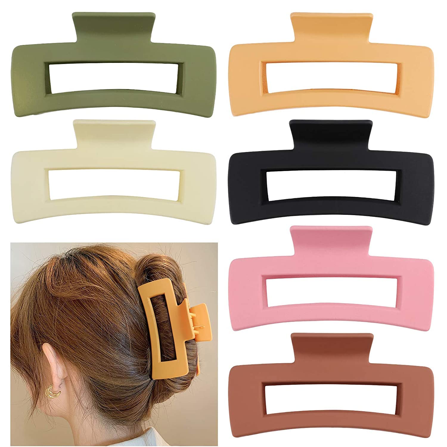 6 Pcs Non-Slip Matte Hair Jaw Clips for Women - Strong Hold Banana Clips for Thick/Thin Hair - Perfect for Work & Gym