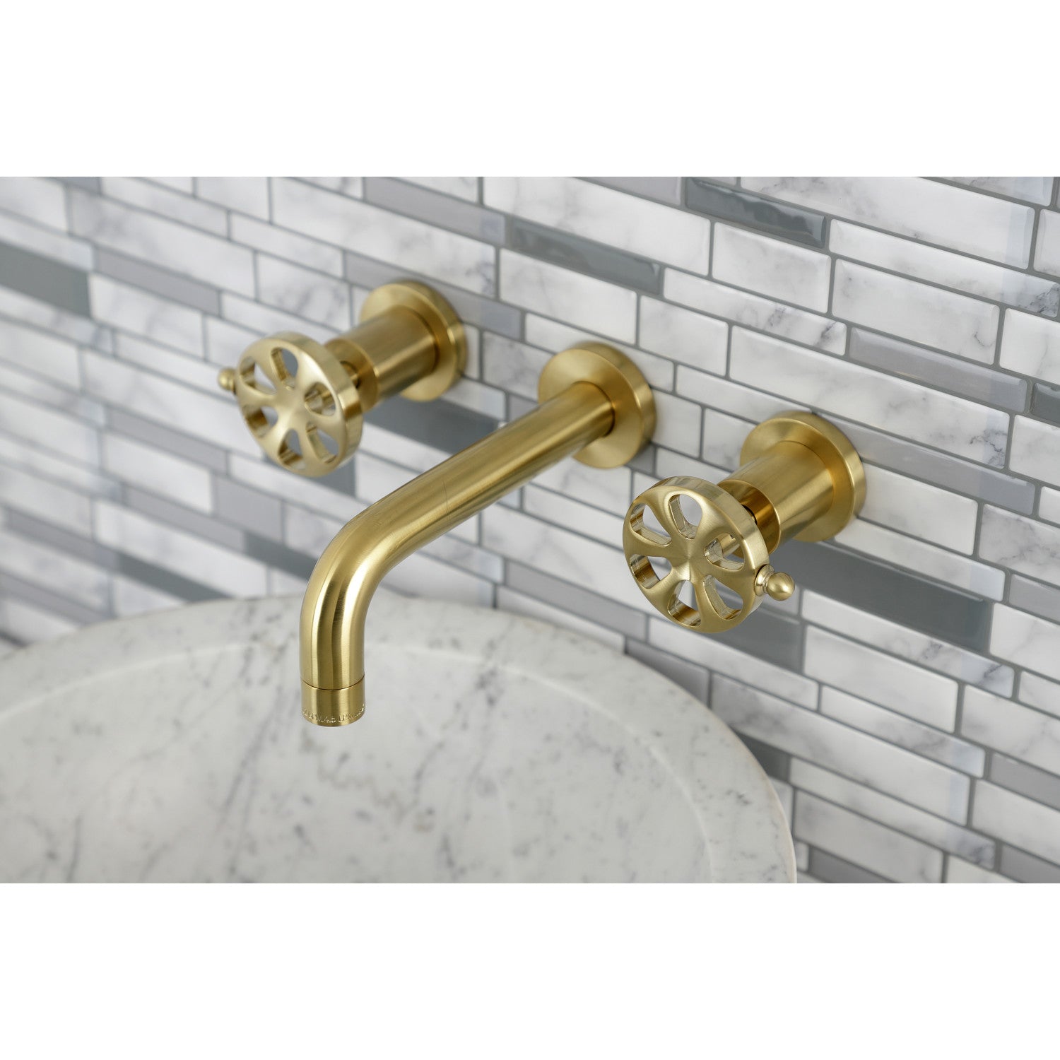 Belknap KS8127RX Brushed Brass Double Handle 3-Hole Wall Mount Bathroom Faucet - Perfect for Modern Bathroom & Powder Room Renovations