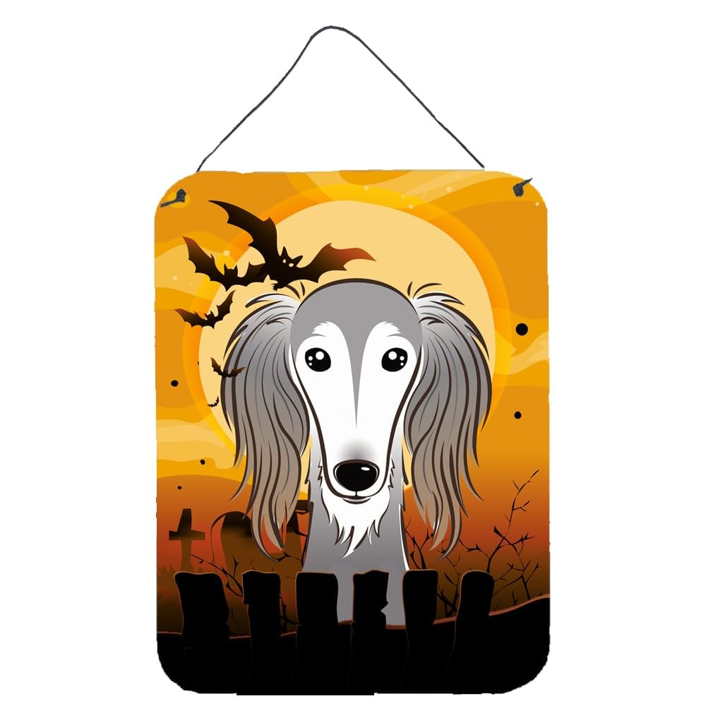Halloween Saluki Dog Wall Decor - 12x16 Aluminum Metal Sign for Kitchen, Bar, Bathroom & Front Door - Multicolor Halloween Home Decor for Pet Lovers & Dog Owners