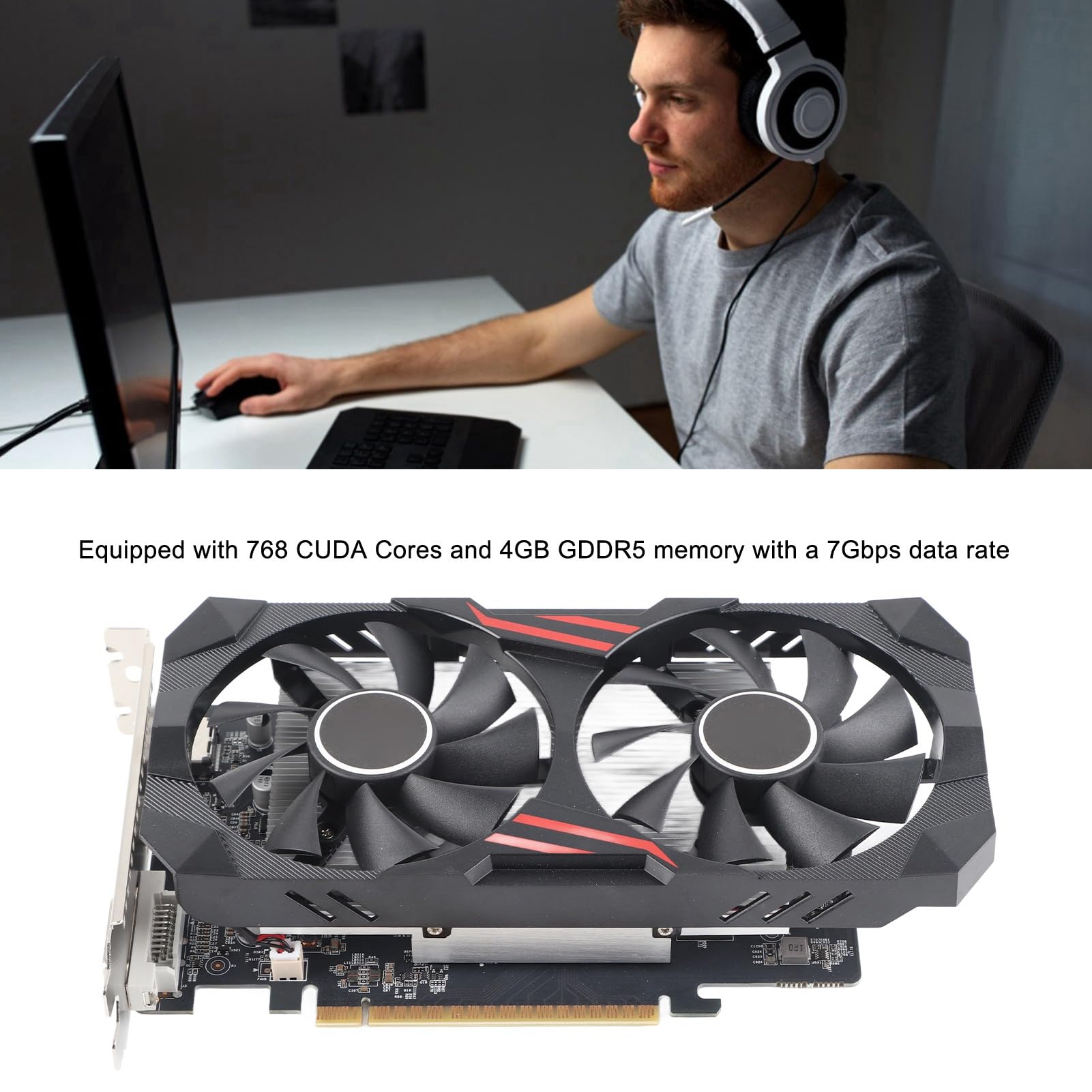 NVIDIA GeForce GTX 1050 Ti 4GB GDDR5 128-bit Gaming Graphics Card - PCIe 3.0 x16, Dual Fan Cooling, DVI & HDMI - High Performance GPU for PC Gaming, Video Editing & 4K Streaming