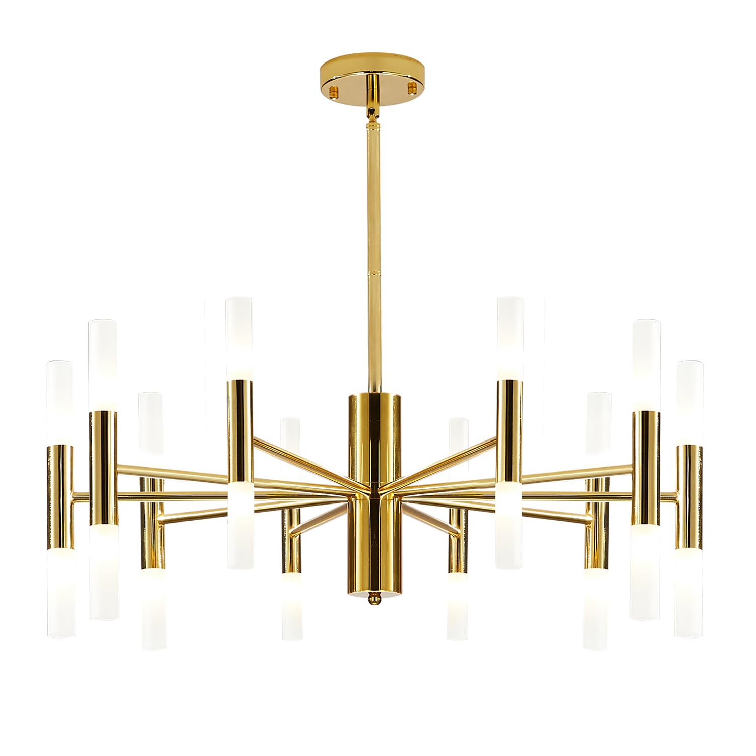 BOKT Modern 20-Light LED Sputnik Chandelier - Mid Century Pendant Light with Acrylic White Shades & Gold Finish - Semi Flush Mount Ceiling Fixture for Dining Room, Living Room, Bedroom (Small Size)