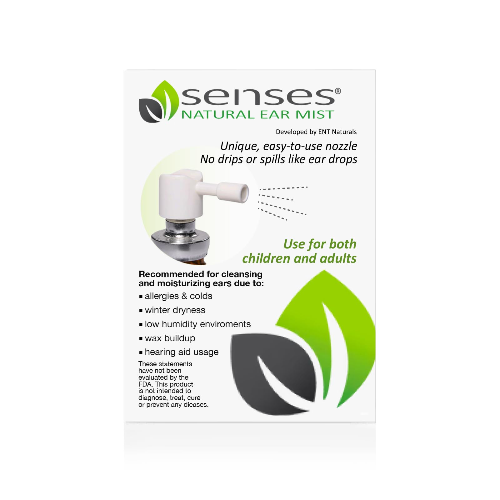 SENSES Organic Ear Wax Removal Spray - Doctor Formulated with Coconut Oil for Irritated Ears | Safe Wax Cleaner for Adults & Kids | Gentle Ear Cleansing & Moisturizing Solution | 0.34 Fl Oz Travel Size | Perfect for Travel, Daily Hygiene & Sensitive Ears