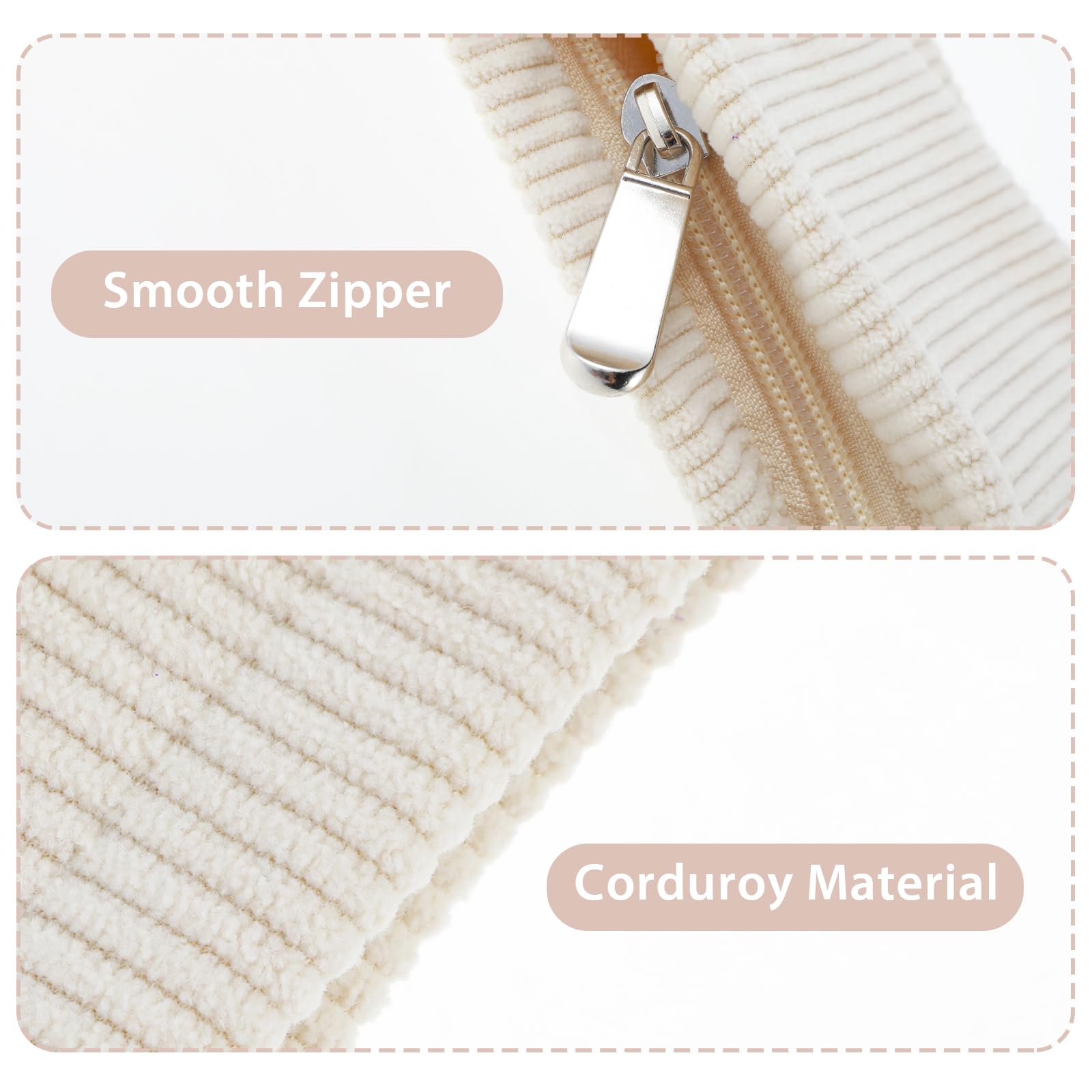 Corduroy Mini Makeup Bag for Women - Small Cosmetic Pouch, Travel Toiletry Organizer & Coin Purse - Portable Cream White Handbag for Daily Use, School, Office & Travel Accessories Storage
