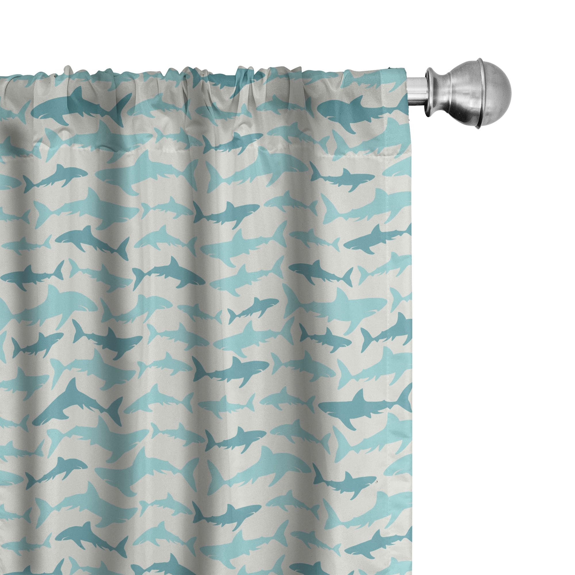 Ambesonne Blue and White Shark Window Curtains - Monochrome Sea Animals Design, Lightweight 2-Panel Set with Rod Pocket (28