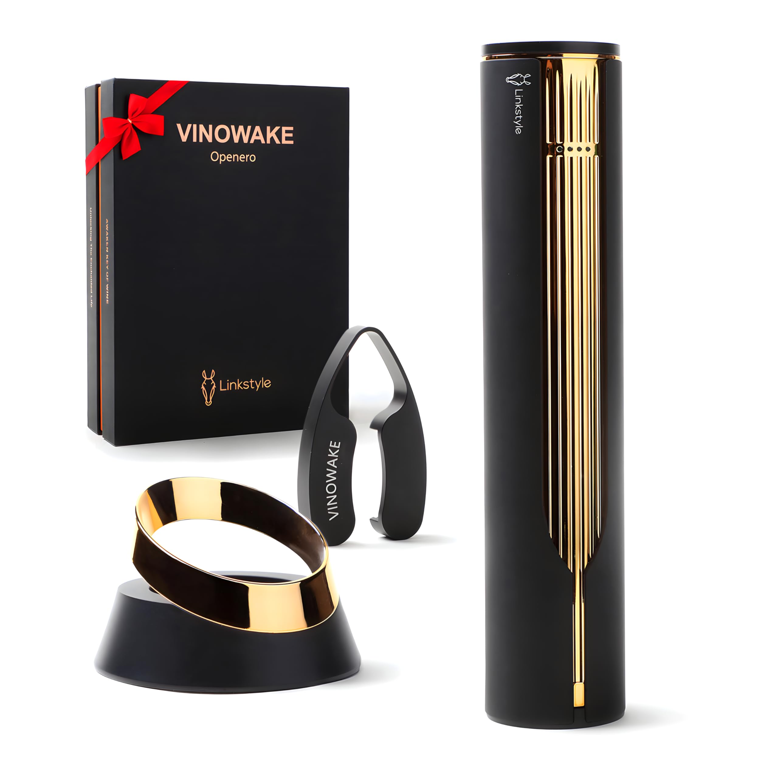 LINKSTYLE Electric Wine Opener - Automatic Wine Bottle Opener with Charging Base & Stainless Steel Foil Cutter, Rechargeable Corkscrew for Easy Opening - Perfect Wine Gift for Women & Men (Gold) - Ideal for Dinner Parties, Weddings & Home Entertaining