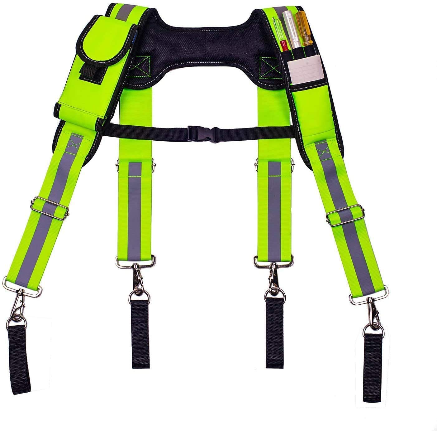 High-Visibility Tool Belt Suspenders for Carpenters & Electricians - Adjustable Straps with Padded Foam, Phone Holder, Tape Holder & Pencil Loop - Fluorescent Green (12.9x3.5x2.7 inches) - Perfect for Construction Work, DIY Projects & Home Renovations