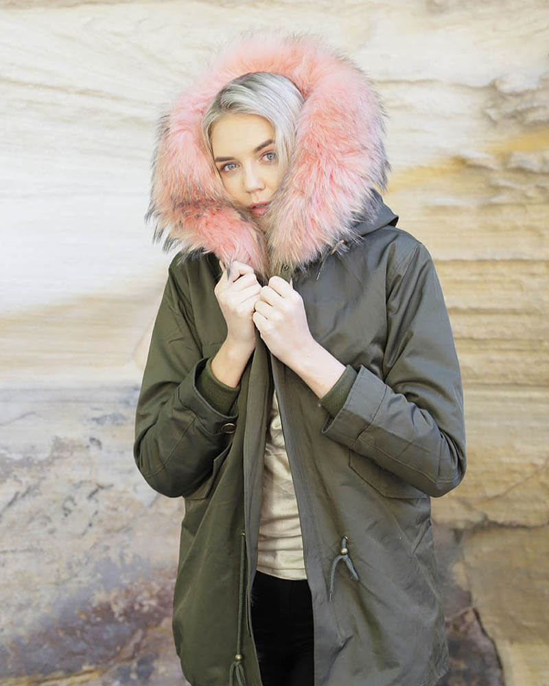 Stylish Green and Pink Parka Jacket for Women - Waterproof Winter Coat for Outdoor Activities, Hiking, and Casual Wear