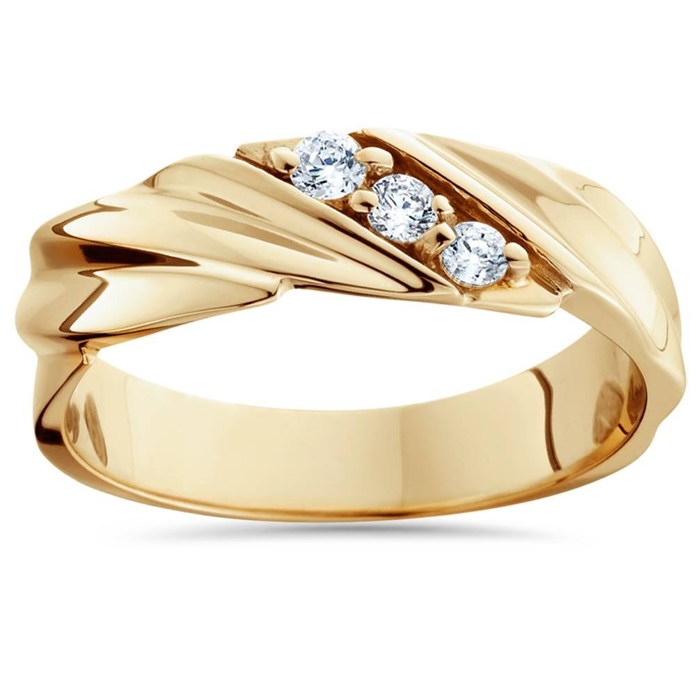 1/10ct Diamond 14K Yellow Gold Men's Wedding Band - Elegant & Durable Engagement Ring for Him, Perfect for Proposals, Anniversaries & Special Occasions