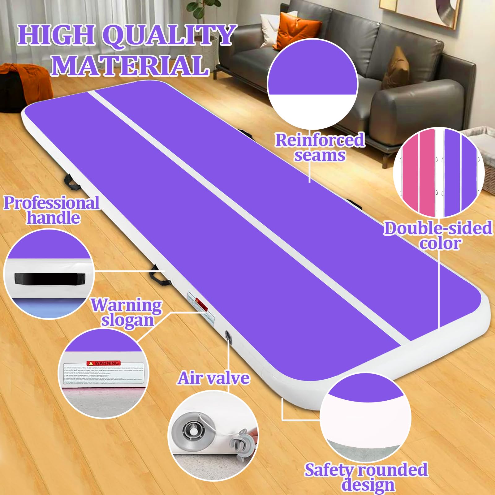 Inflatable Air Mat Tumbling Track - Foldable Gymnastics Mat with Electric Pump for Home Gym, Cheerleading Practice & Kids Yoga | Perfect for Indoor Training, Backyard Exercises & Family Fitness Activities