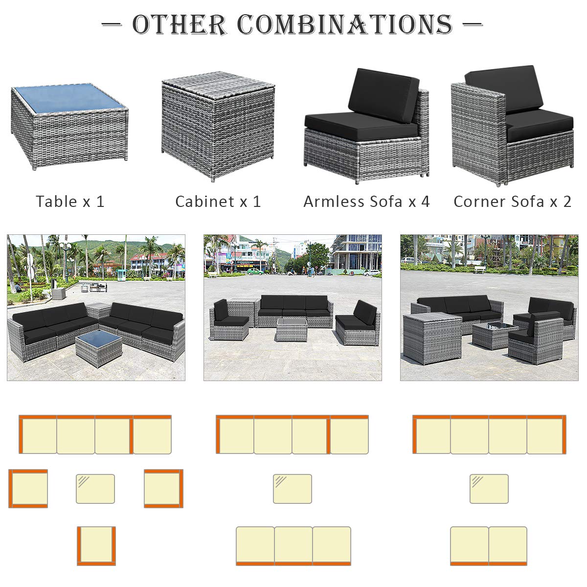 8-Piece Outdoor Patio Furniture Set - Rattan Wicker Sectional Sofa with Coffee Table, Cushions & Storage Box for Garden, Backyard, Poolside | Durable All-Weather Conversation Set for Relaxing & Entertaining