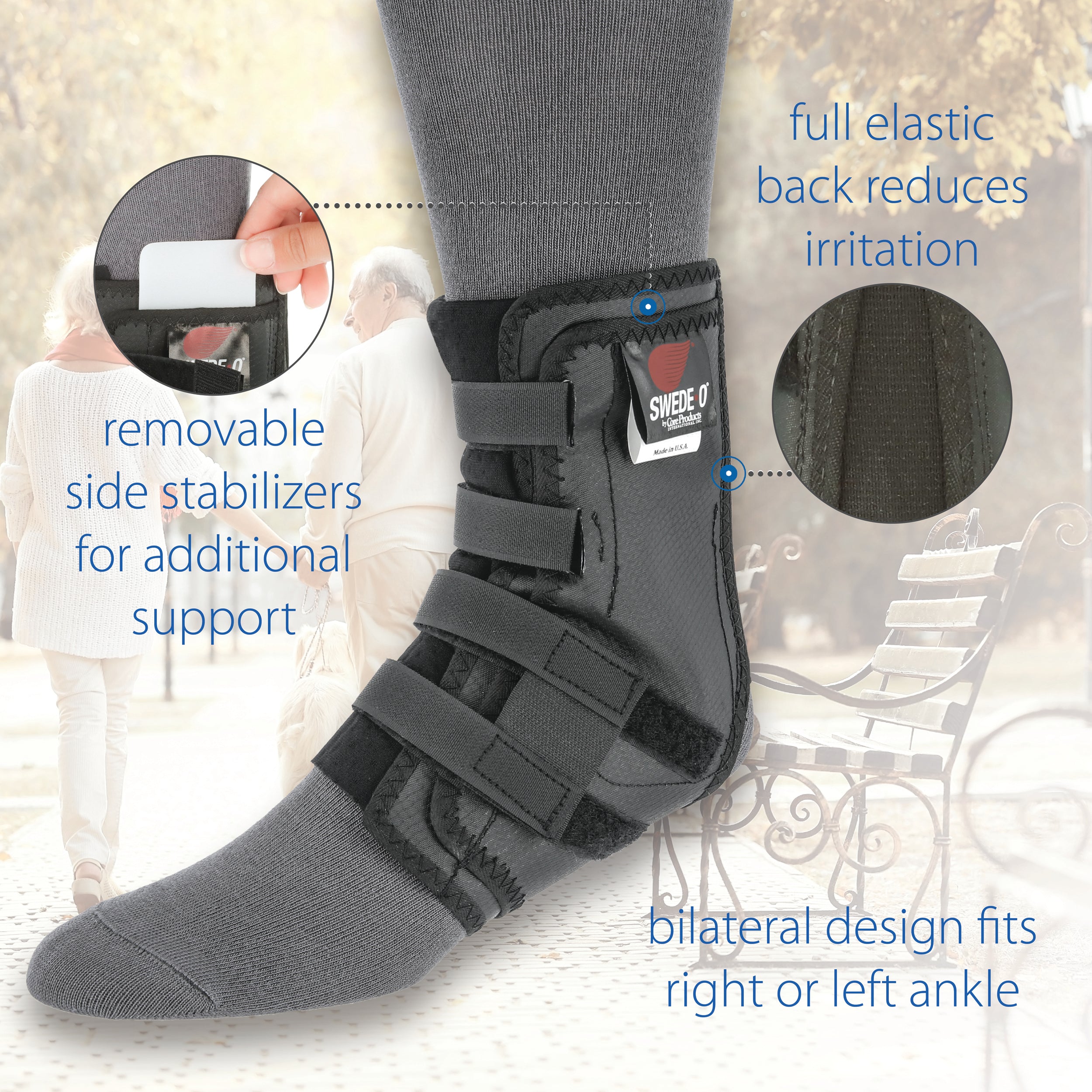 Swede O Easy Lok Ankle Brace - Adjustable Support for Sprains & Injuries - Perfect for Running, Basketball & Everyday Wear