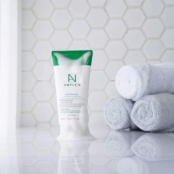 AMPLE:N Purifying Shot Cream Cleanser 150ml - Deep Pore Cleansing & Oil Control Face Wash for Acne-Prone Skin - 2021 Renewed Formula - Perfect for Daily Skincare Routine & Travel Essentials
