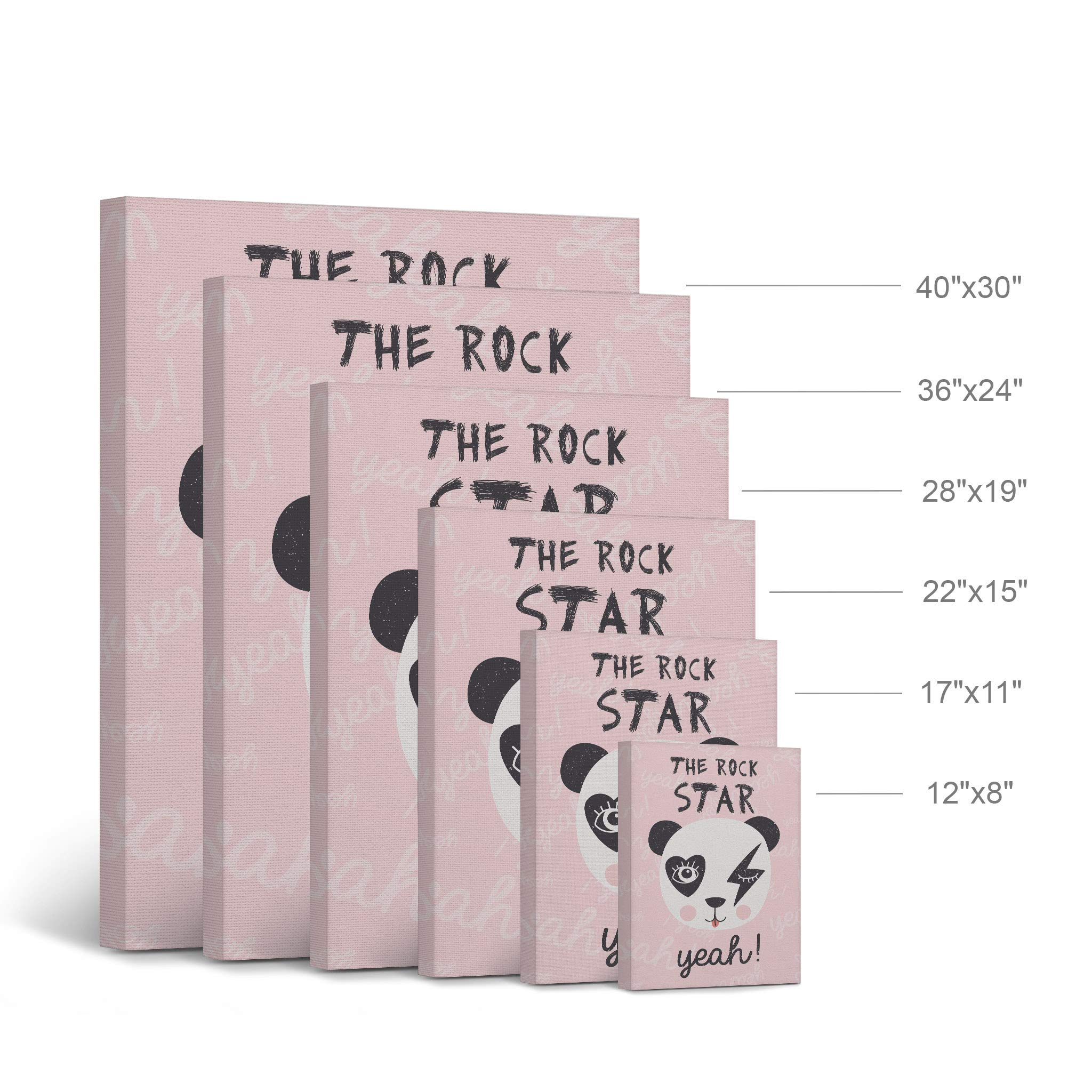 The Rock Star Yeah Panda Canvas Print - Pink Background Wall Art for Kids Room, Nursery & Baby Room Decor - Ready to Hang 22x15 Inches - Made in USA | Perfect for Playrooms, Bedrooms & Gift Giving