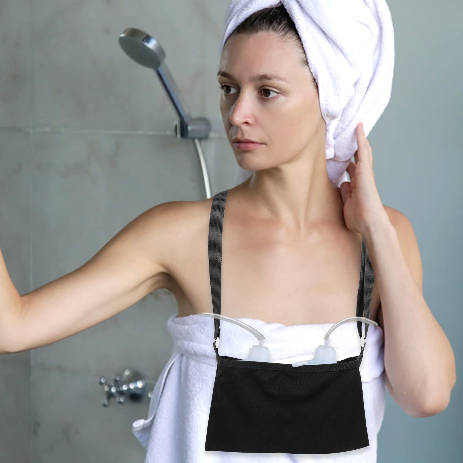 **Post Surgery Abdominal Binder & Mastectomy Drain Holder - Adjustable Drain Pouch with Shower Bag for Tummy Tuck & Breast Reduction Recovery - Black (Ideal for Post-Op Care, Showering & Daily Comfort)**