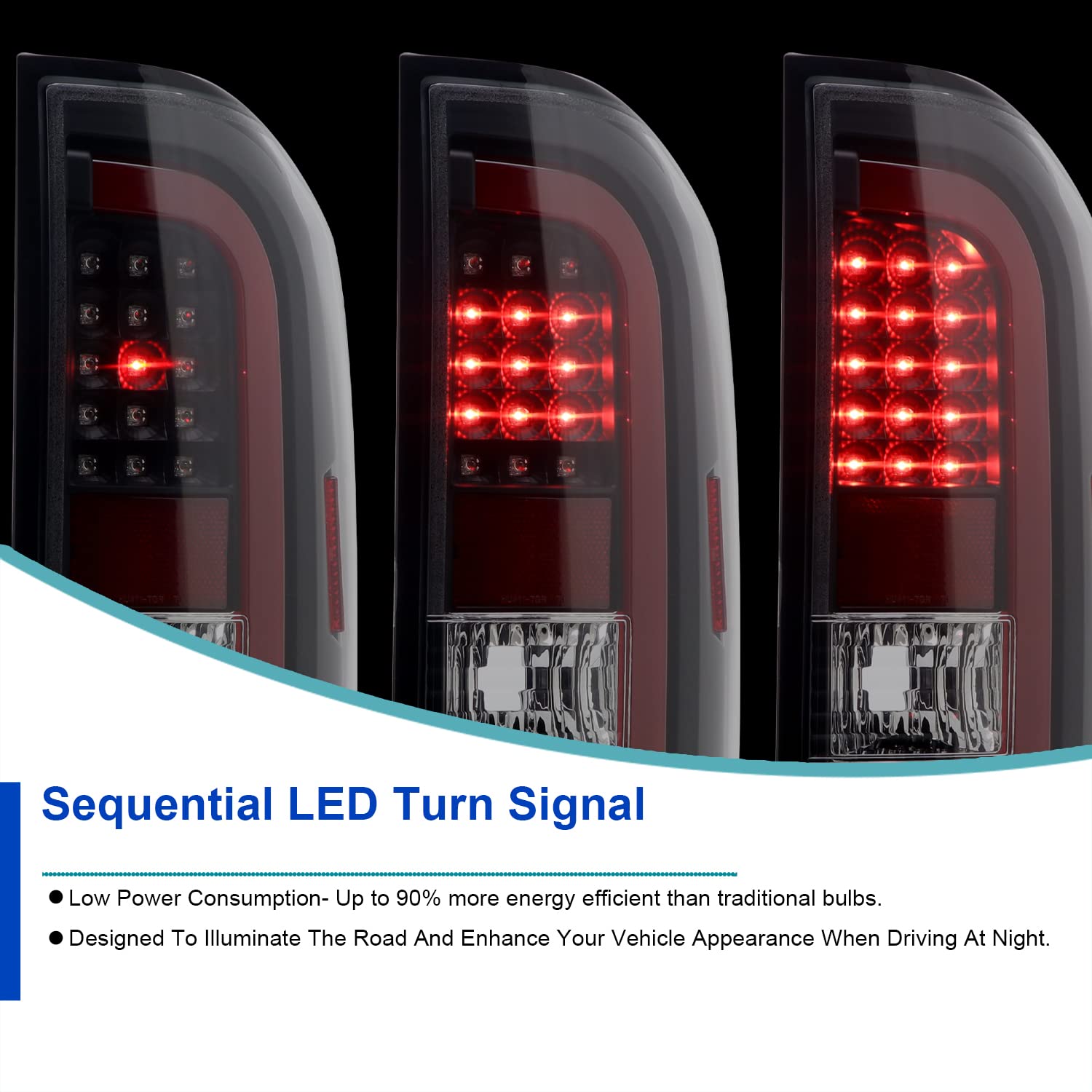Spec-D Tuning Black Full LED Strip Tail Lights with Red Sequential LED Bar - Compatible with 2014-2021 Toyota Tundra - Left & Right Pair Assembly - Upgrade Your Truck's Style & Visibility for Night Driving & Custom Look