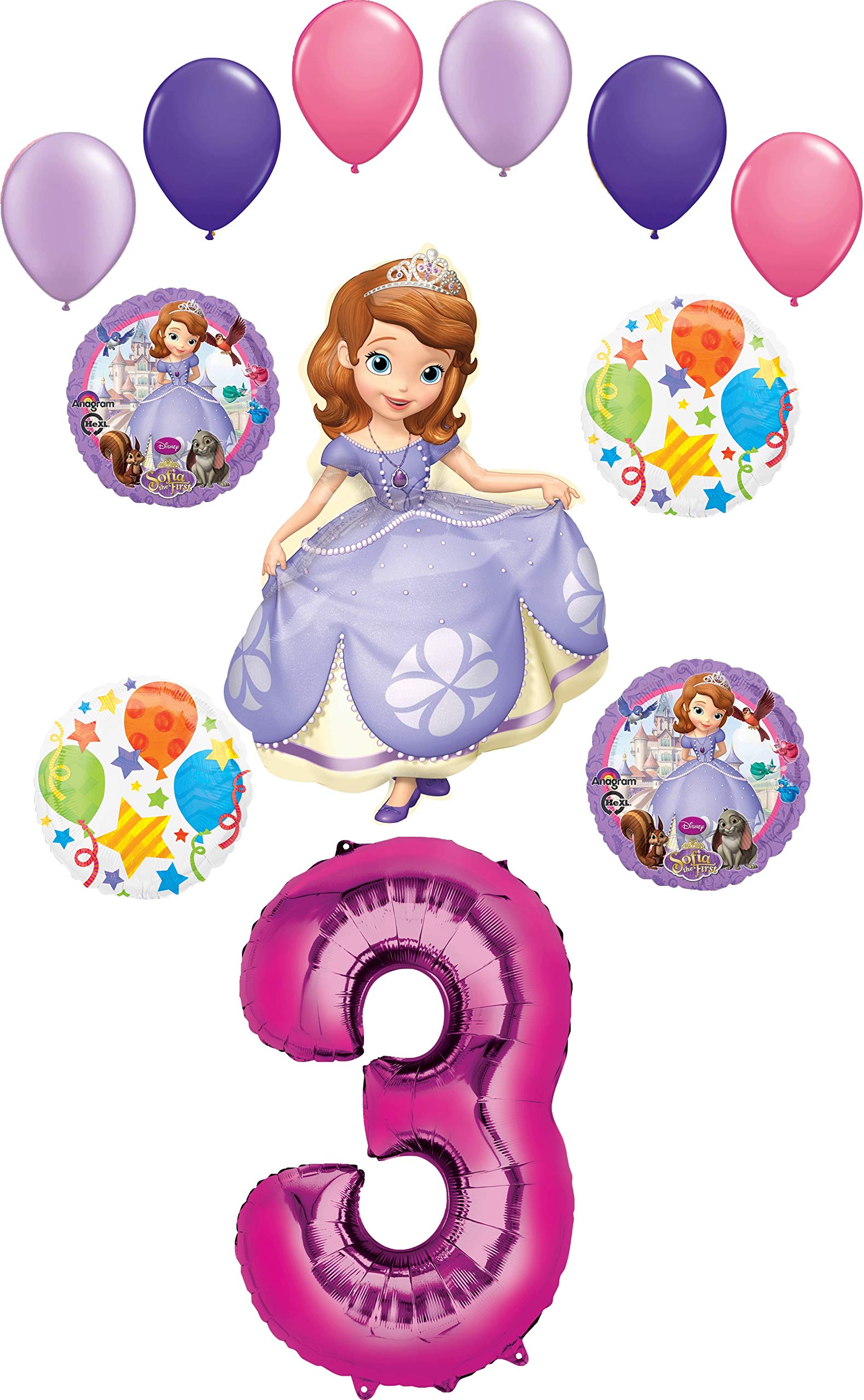 Sofia The First Birthday Party Decorations - 3rd Birthday Balloon Bouquet Set for Girls, Princess Theme Party Supplies | Perfect for Birthday Celebrations, Baby Showers & Disney-Themed Events