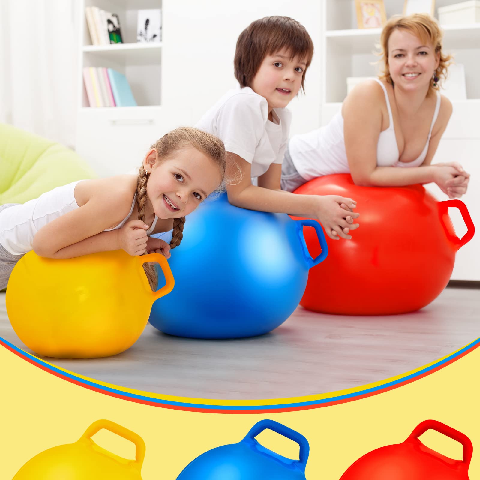 Lewtemi 3-Pack 18 Inch Hopper Ball with Handles - Large Bouncy Jumping Ball for Kids Ages 3-6, Includes Air Pump - Fun Outdoor Play Toy for Boys & Girls - Perfect for Backyard, Playground, and Indoor Active Play