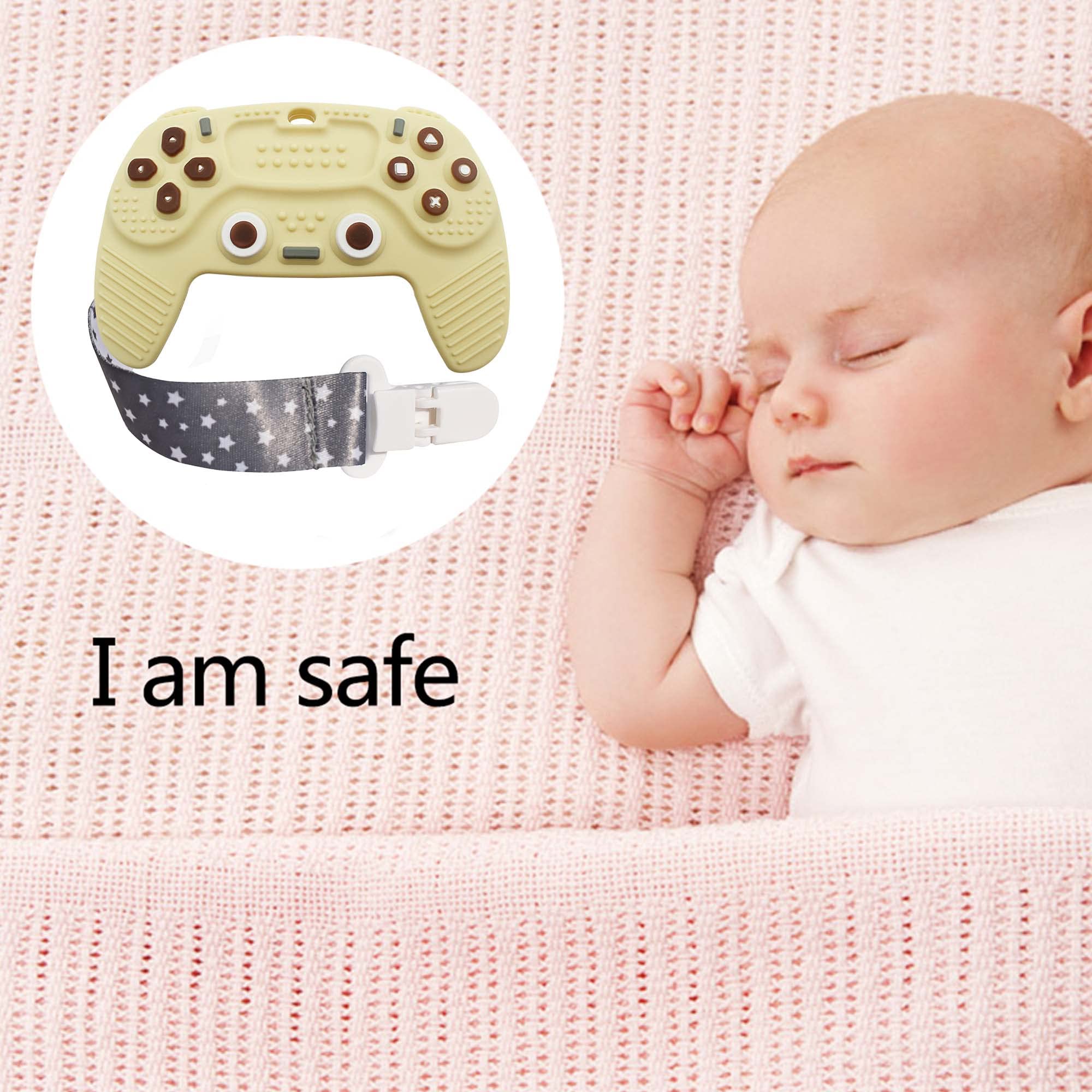 BIGSPINACH Baby Teething Remote Control with Pacifier Clip - Safe Chew Toy for Infants 3-12 Months - Funny Teether for Boys & Girls - Perfect for Soothing Sore Gums During Playtime & Travel (White)