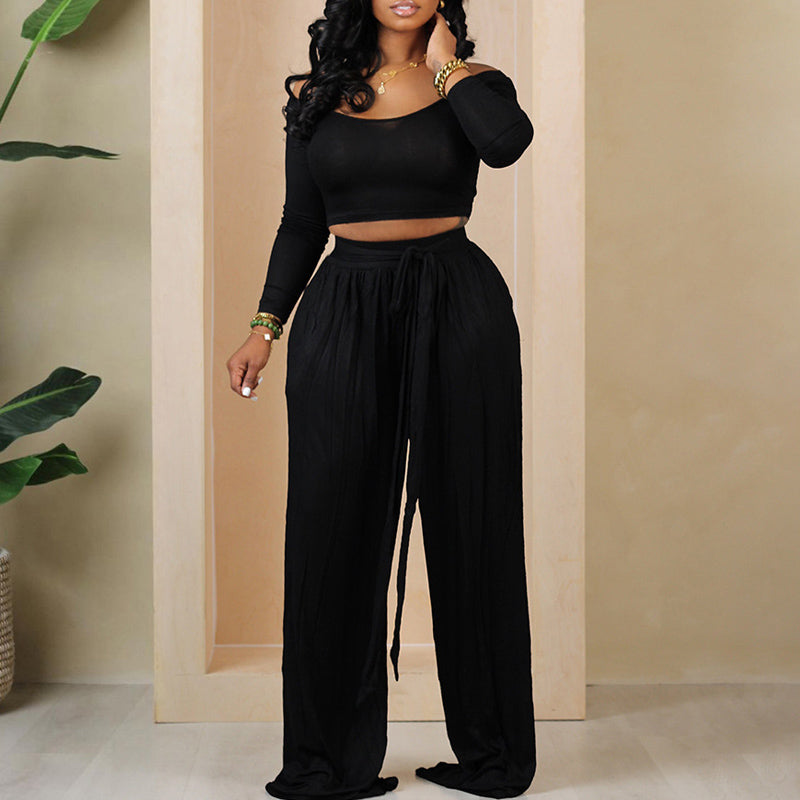 Solid Color Knit Lace-Up Wide Leg Jumpsuit for Women | Comfortable Stretchy Casual Romper | Perfect for Office, Date Night & Weekend Outings