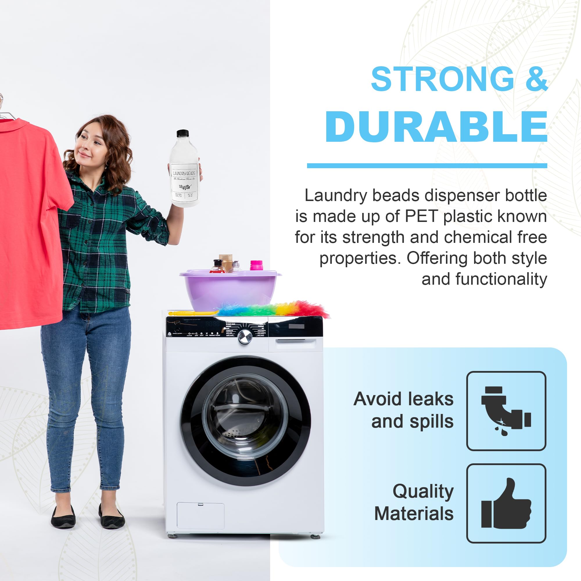 **64 oz Laundry Beads Dispenser Bottle - BPA Free & PET Plastic Scent Beads Container for Laundry Room Organization - Waterproof Label - Perfect for Home, Apartment, and Laundromat Use**