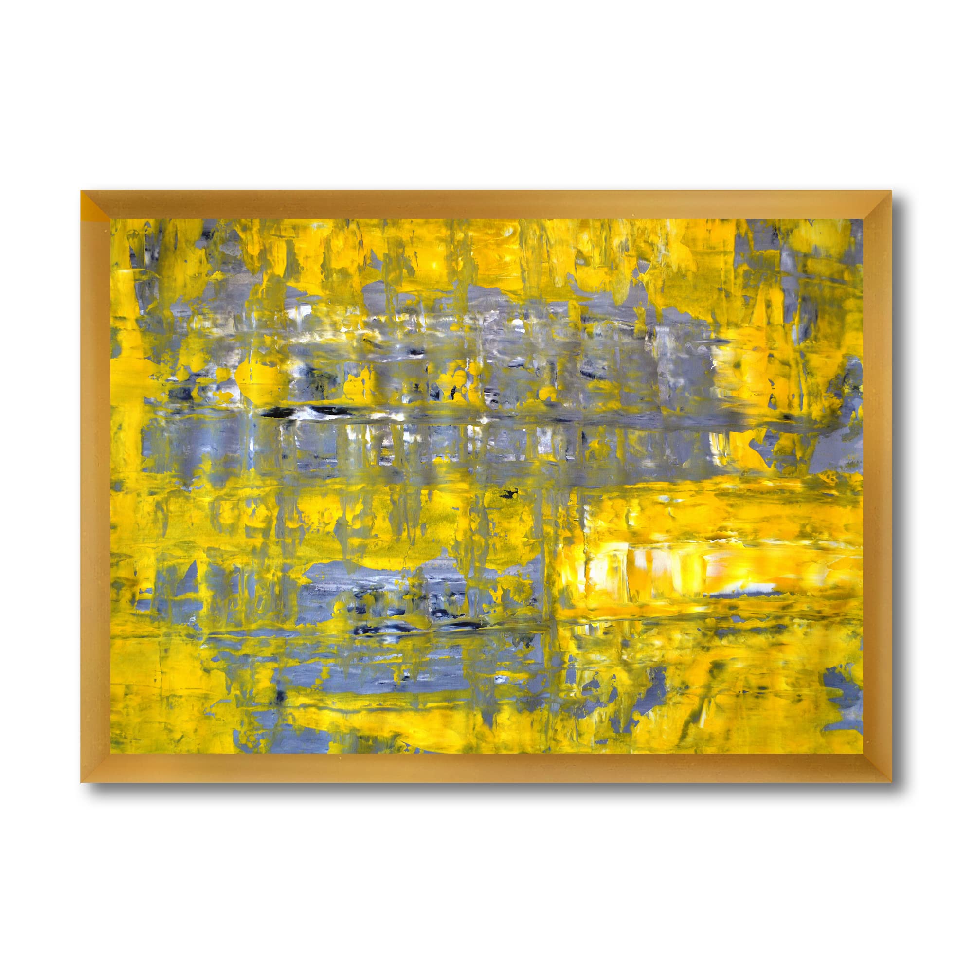 DesignQ Yellow Meets Grey Abstract Art Print - Modern Framed Wall Decor for Living Room, Bedroom & Office - Contemporary Home & Office Decoration
