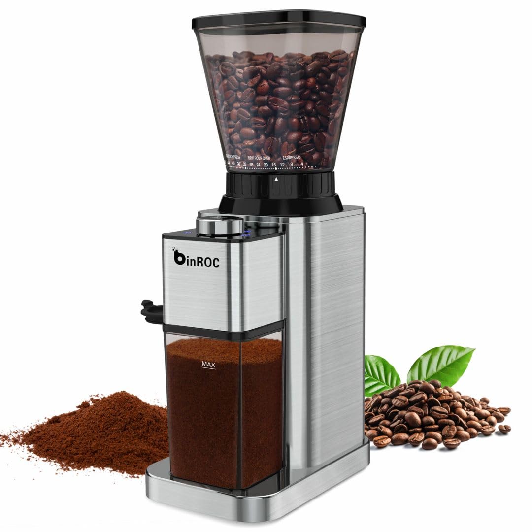 Premium Electric Conical Burr Coffee Grinder - 48 Adjustable Grind Settings for Espresso, Drip & French Press - Anti-Static Stainless Steel Design - Perfect for Home, Office & Coffee Shops