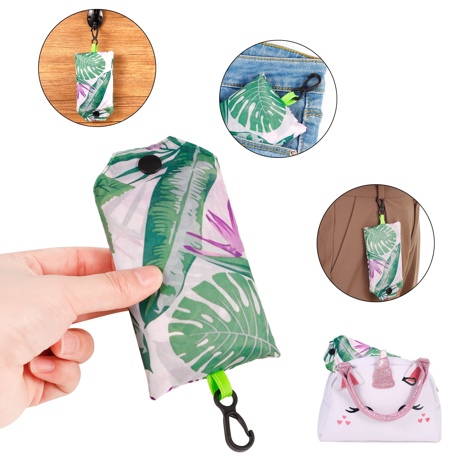 QINREN 4-Pack Reusable Foldable Grocery Bags - Eco-Friendly Washable Shopping Totes with Pouch for Daily Use, Groceries & Travel | Perfect for Supermarket, Farmers Market & Beach Trips